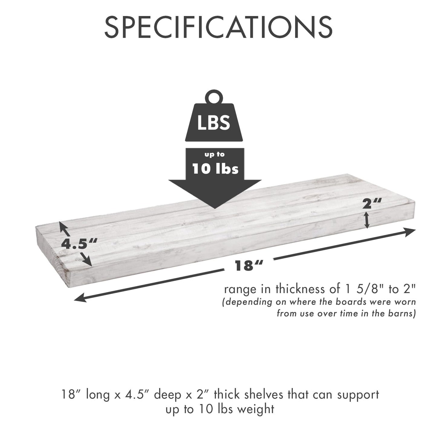 Urban Legacy Reclaimed Barnwood Planks | Floating Shelves for Wall w/Flush Mount Shelf Bracket Set Included | Set of 2 (Natural, 18"x 4.5"x 2")
