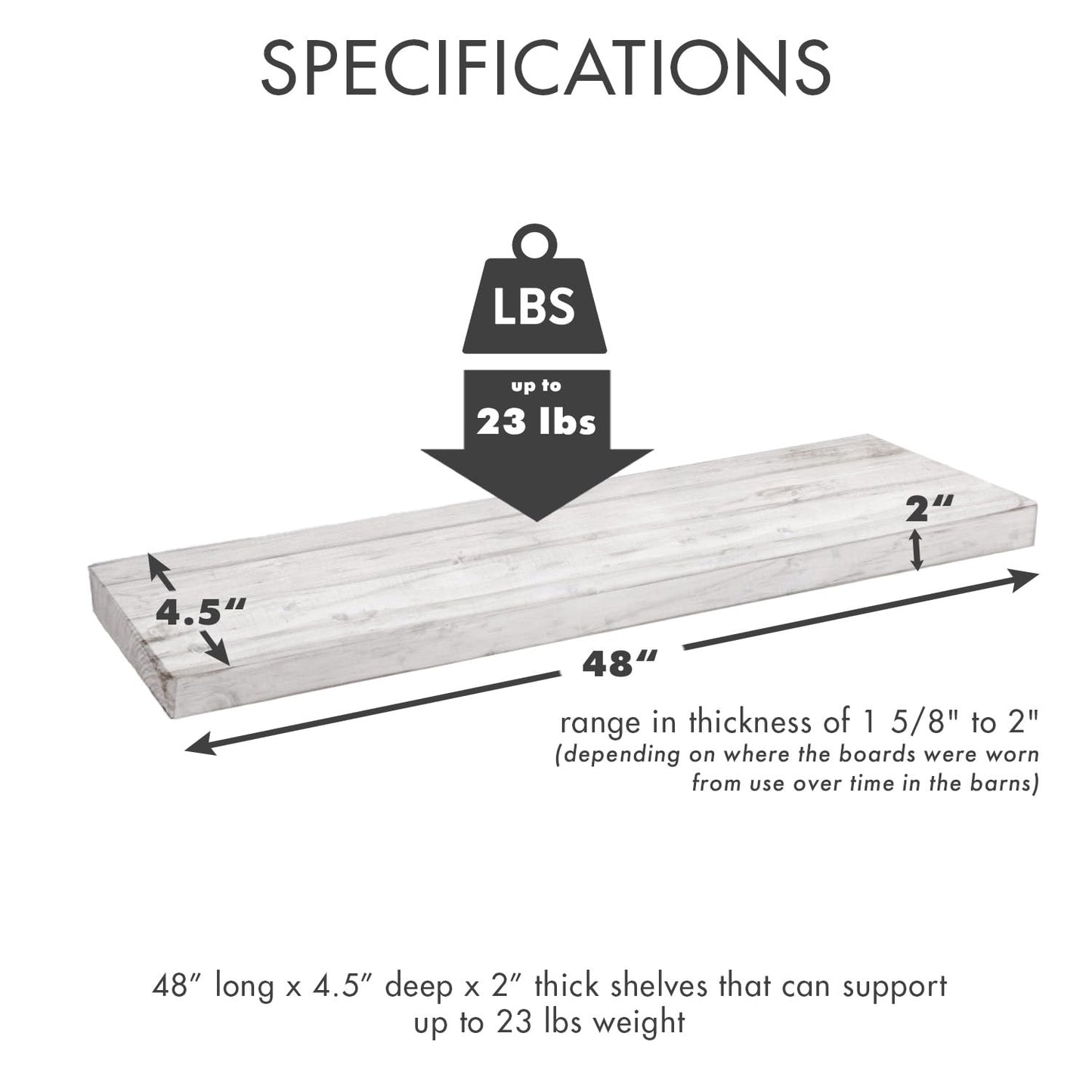 Urban Legacy Reclaimed Barnwood Planks | Floating Shelves for Wall w/Flush Mount Shelf Bracket Set Included | Set of 2 (Natural, 18"x 4.5"x 2")