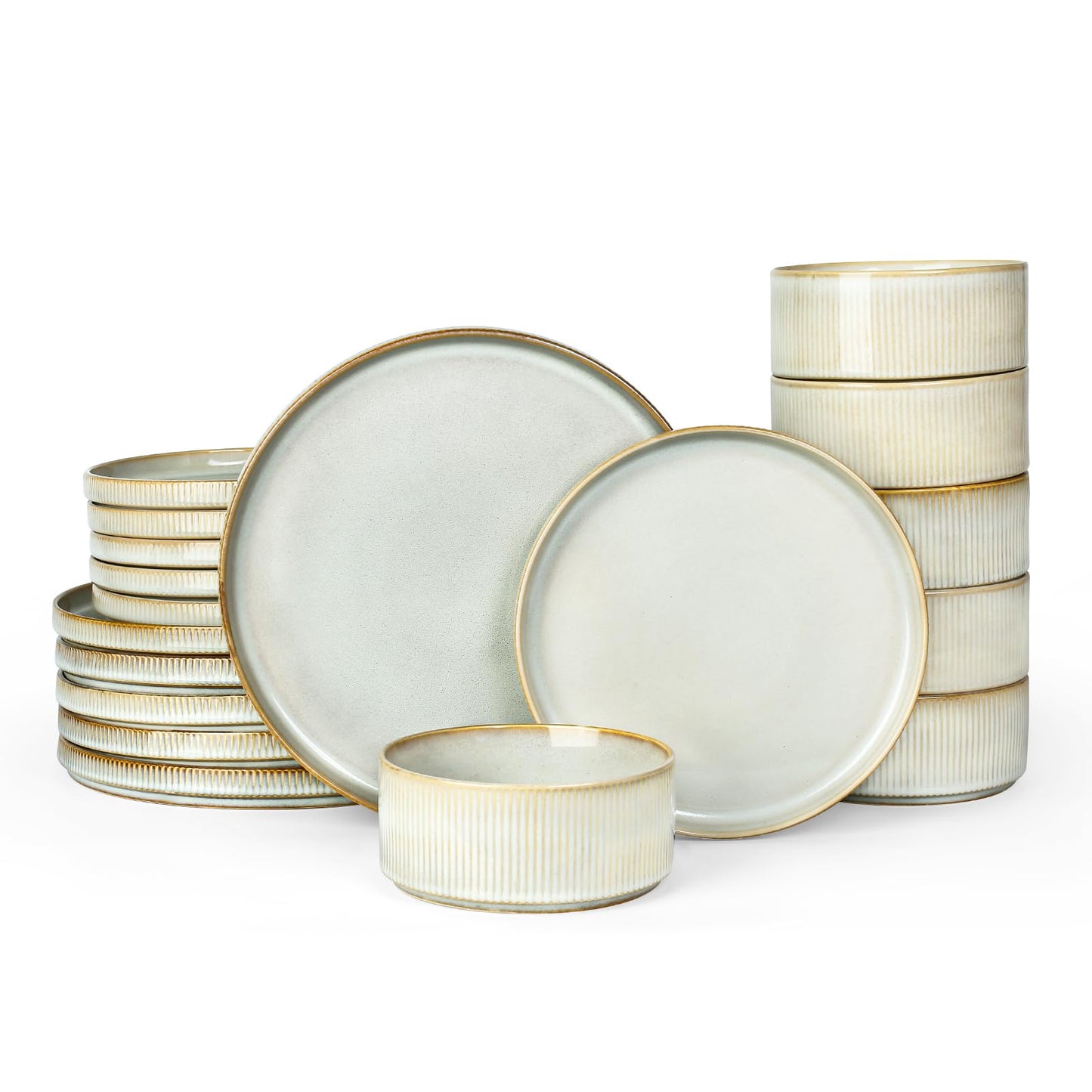 Famiware Star Dinnerware Sets, Plates and Bowls Set for 4, 12 Pieces Dishes- Chip and Scratch Resistant, Microwave and Dishwasher Safe Kitchen Set, Cappuccino White