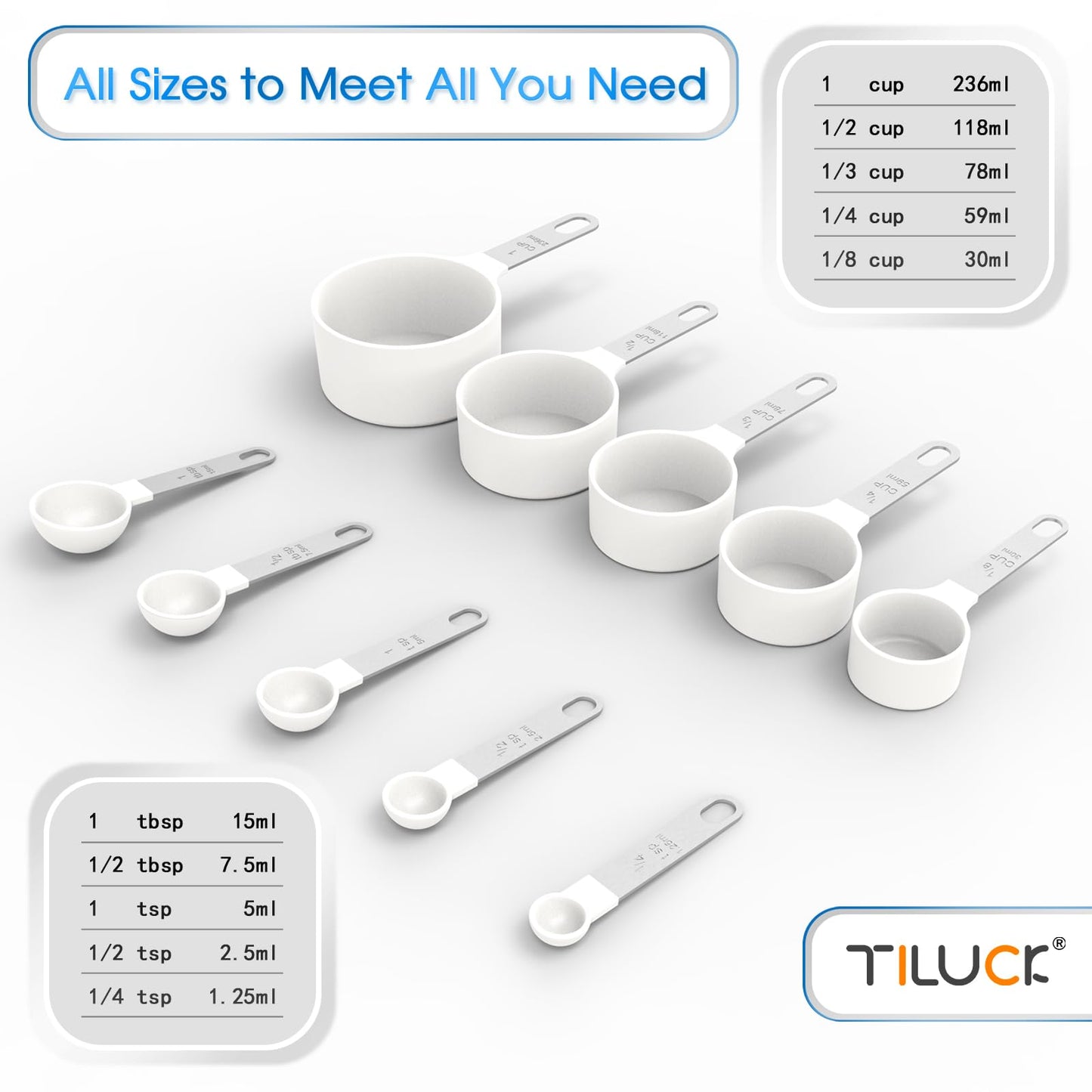 TILUCK Measuring Cups & Spoons Set, Stackable Cups and Spoons, Nesting Measure Cups with Stainless Steel Handle, Kitchen Gadgets for Cooking & Baking (Black)