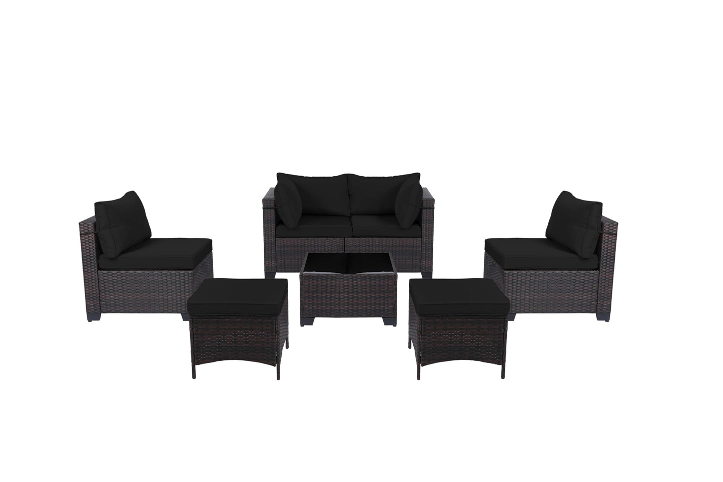 LEVELEVE 7 Pieces Outdoor Patio Furniture Sets,Rattan Conversation Sectional Set,Manual Weaving Wicker Patio Sofa with Tea Table