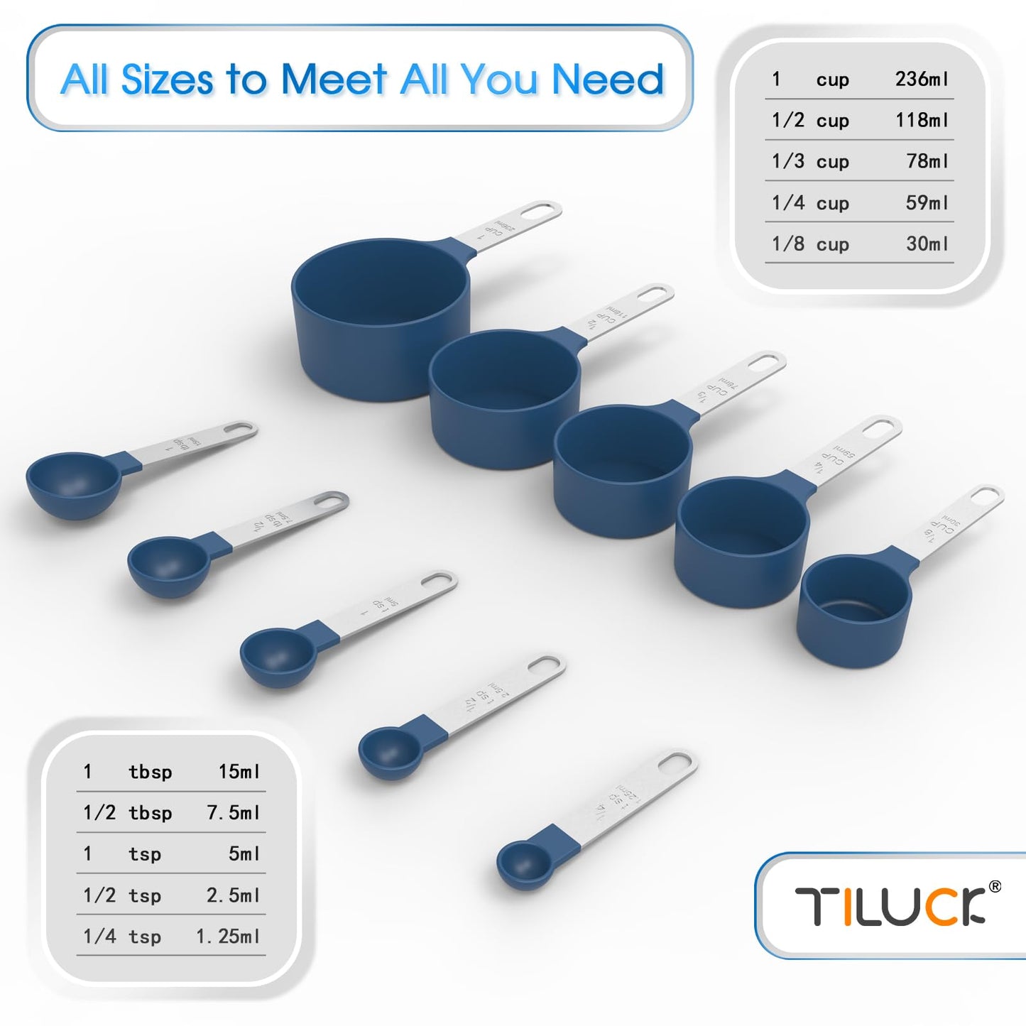 TILUCK Measuring Cups & Spoons Set, Stackable Cups and Spoons, Nesting Measure Cups with Stainless Steel Handle, Kitchen Gadgets for Cooking & Baking (Black)