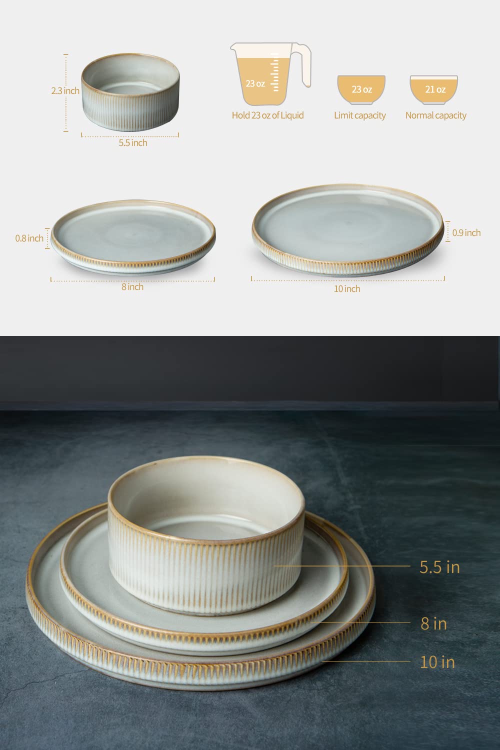Famiware Star Dinnerware Sets, Plates and Bowls Set for 4, 12 Pieces Dishes- Chip and Scratch Resistant, Microwave and Dishwasher Safe Kitchen Set, Cappuccino White