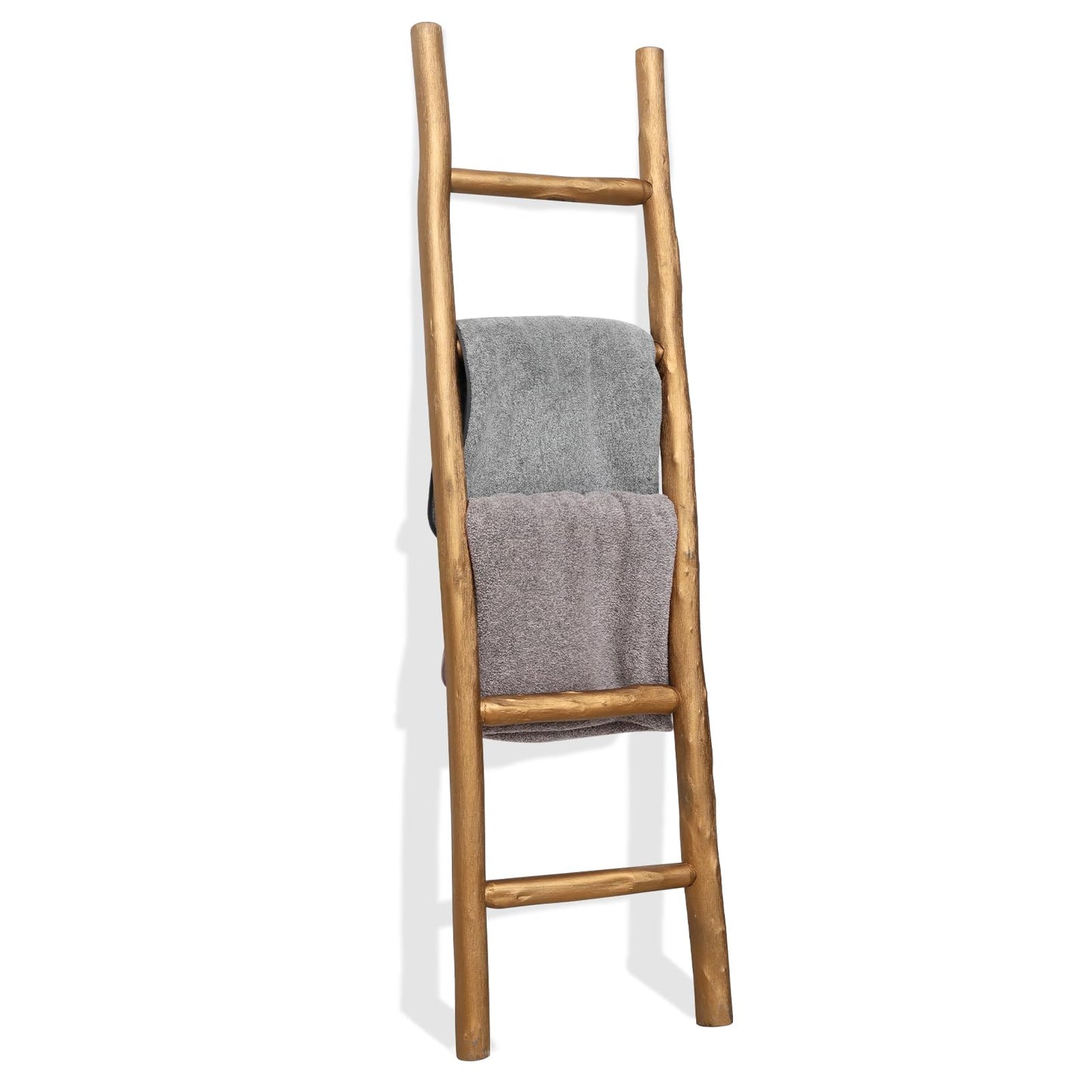 FUIN Fully Assembled 57in Wood Blanket Ladder Living Room Decorative Wall Leaning Farmhouse Quilt Display Holder Rustic Wooden Towel Rack for Bathroom, Unfinished
