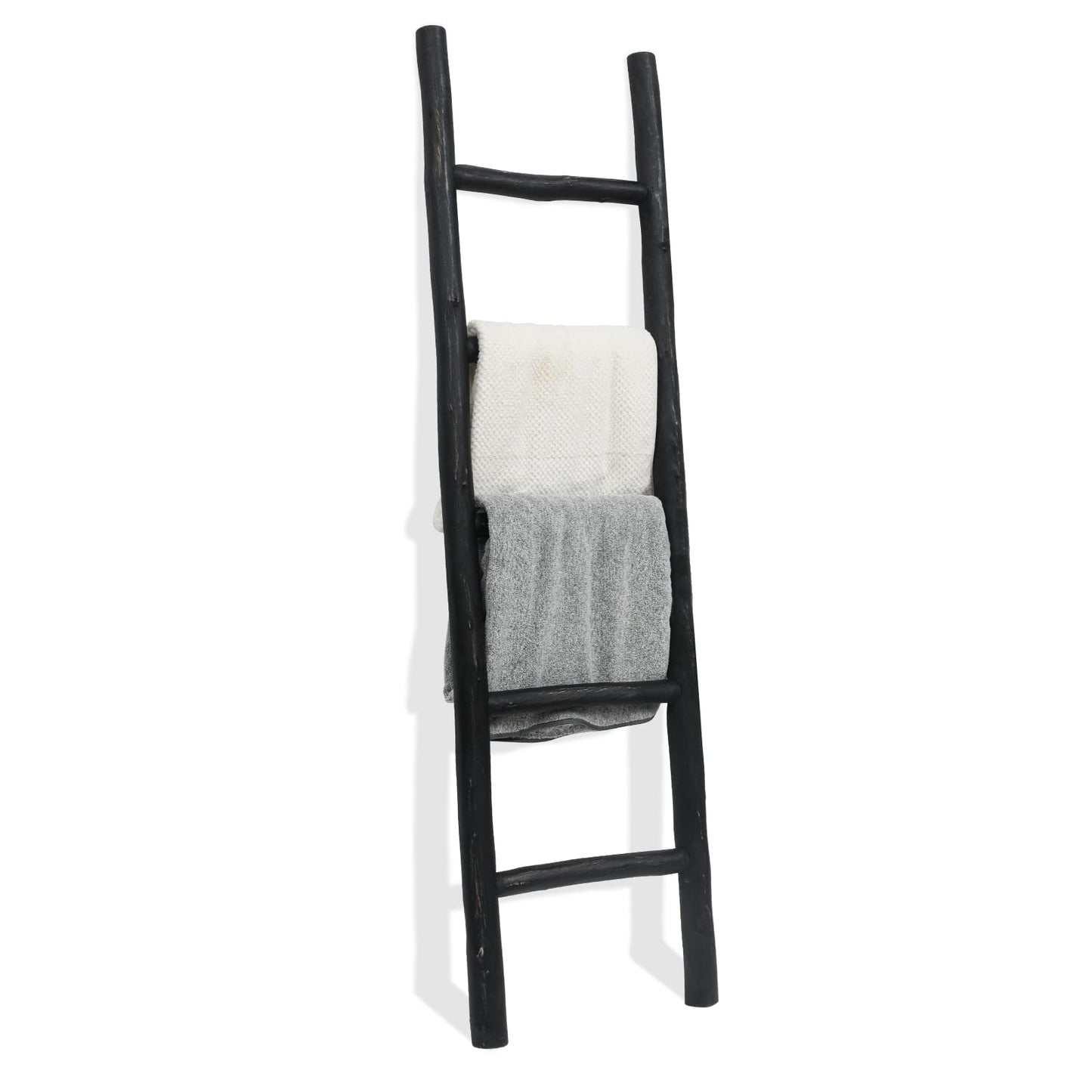 FUIN Fully Assembled 57in Wood Blanket Ladder Living Room Decorative Wall Leaning Farmhouse Quilt Display Holder Rustic Wooden Towel Rack for Bathroom, Unfinished