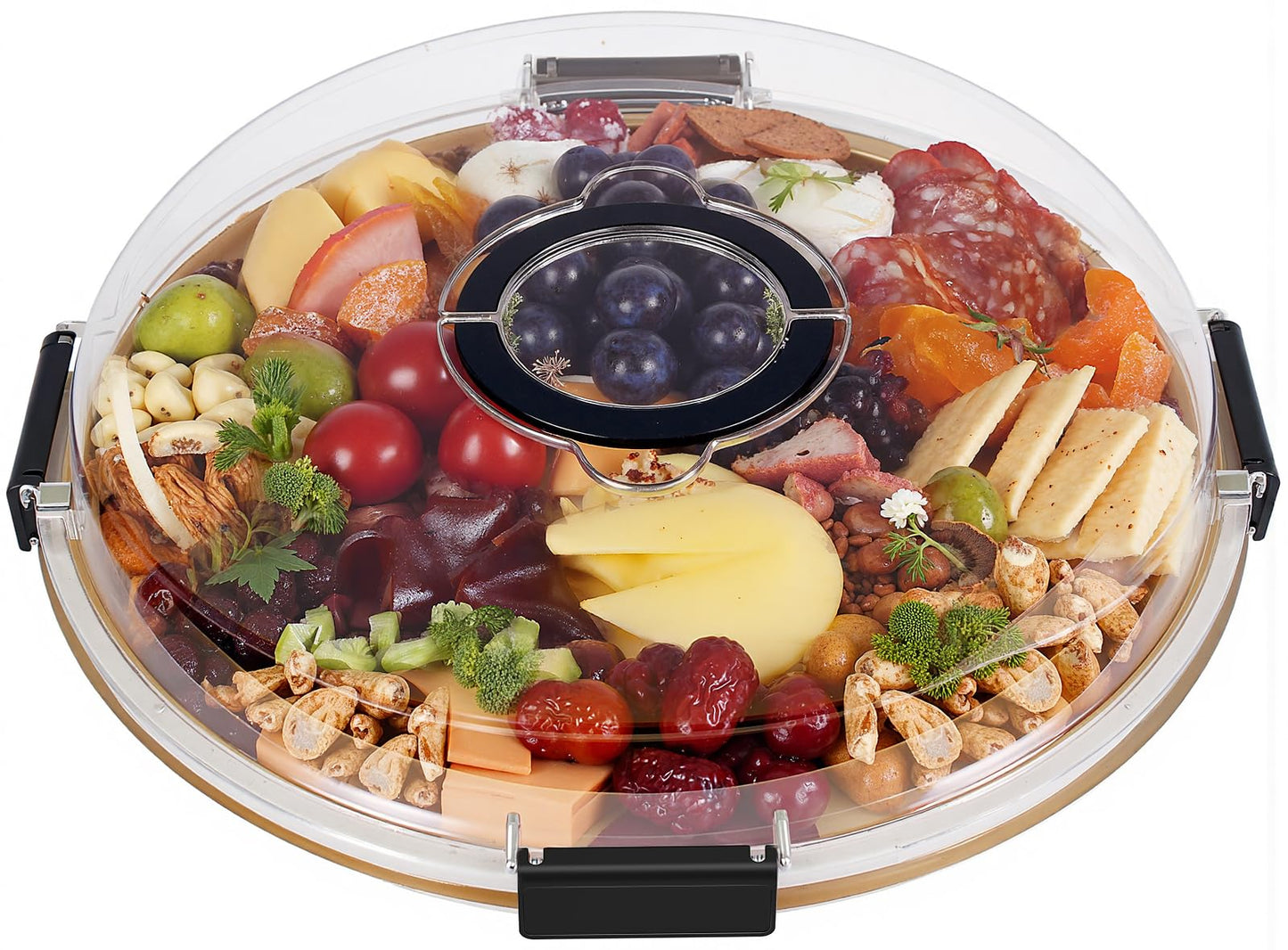 Round Charcuterie Board with Clear Lid, Travel Picnic Portable Cheese Board Charcuterie Boxes, Meat Fruit Serving Tray Platter, House Warming Gifts New Home, Gifts for Women
