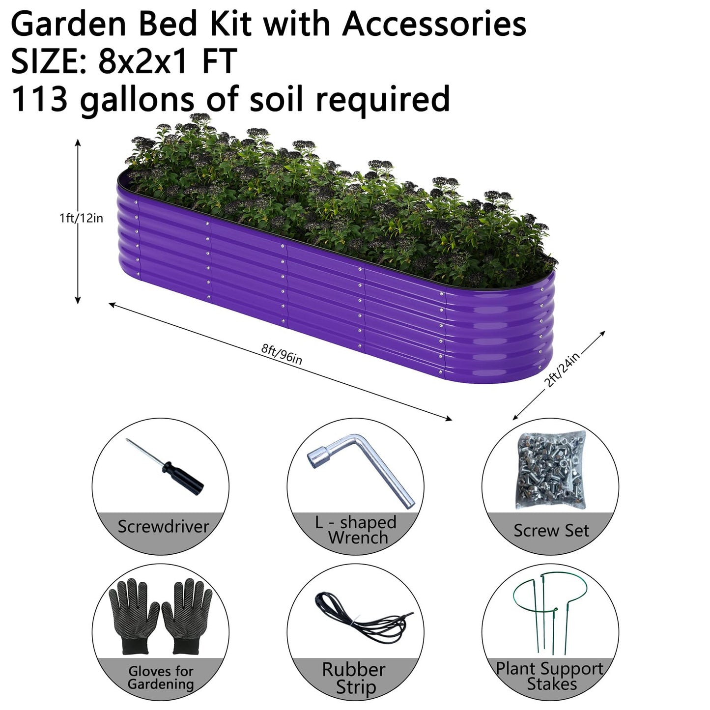 Galvanized Metal Planter Raised Garden Bed Kit for Gardening Outdoor,8x2x1ft Planter Grow Garden Box Raised Flower Bed,Long Vegetable Clearance Herb Raised Garden Beds for Gardening