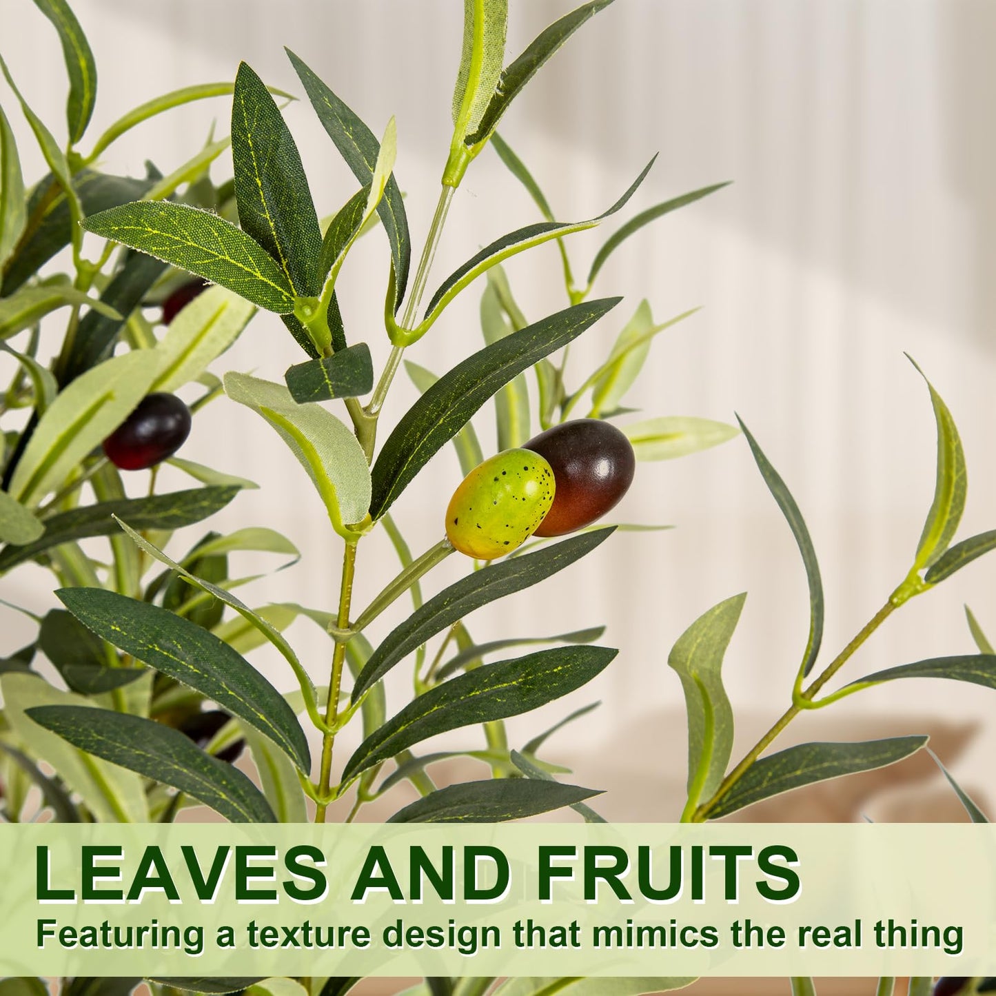 Olive Trees Artificial Indoor, 6FT Tall Faux Olive Tree with White Tall Planter, Artificial Plants with Natural Wood Trunk and Lifelike Fruits for Home Office Decor