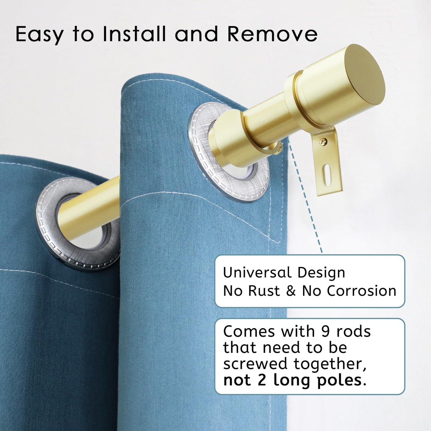 Curtain Rods for Windows 16 to 144 Inches Adjustable Length 1 Inch Diameter Window Curtain Rod with Aluminium Finials, Black
