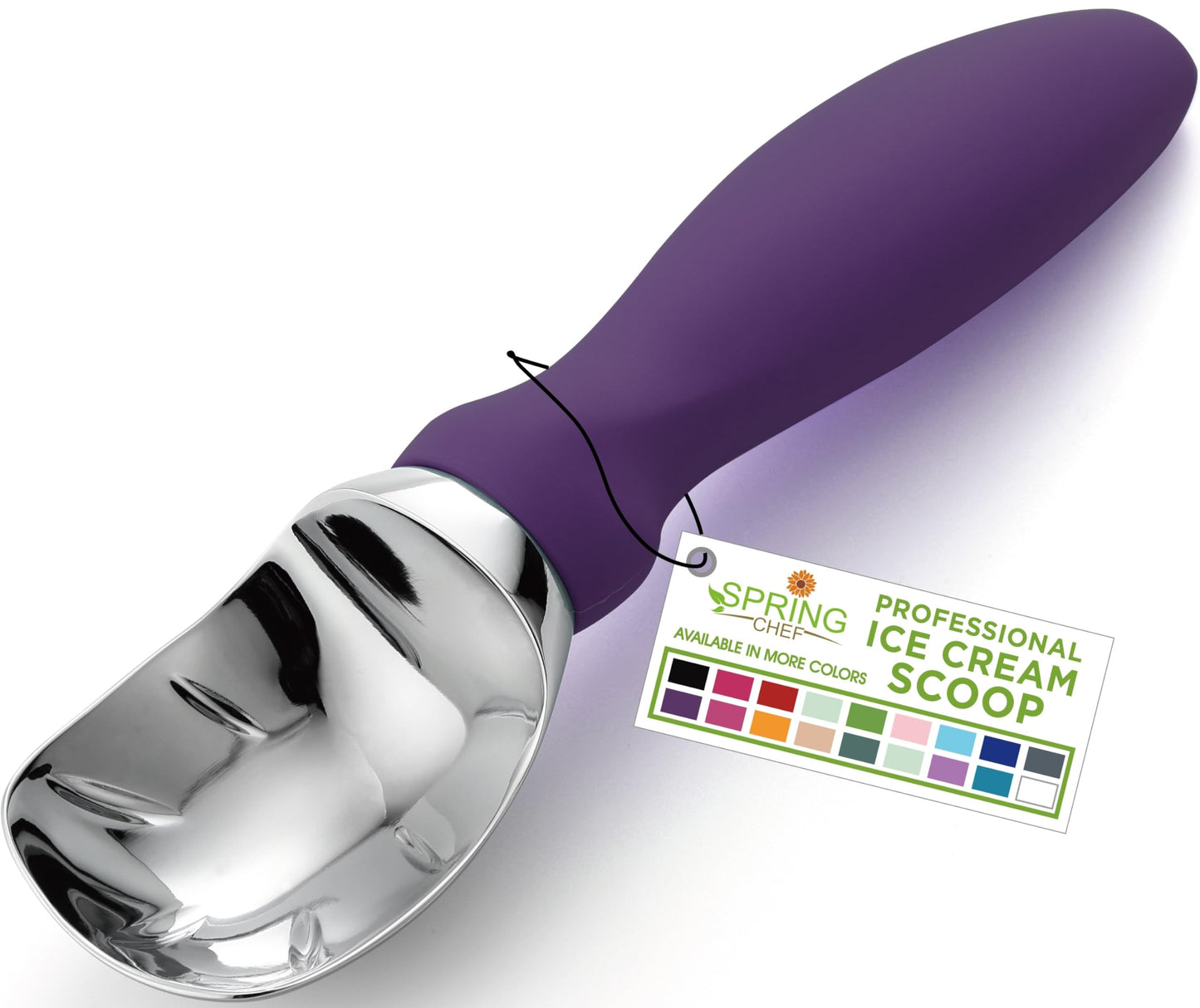Spring Chef Heavy Duty Ice Cream Scoop with Comfortable Handle - Professional Ice Cream Scooper for Gelato, Sorbet, Cookie Dough, Melon, Frozen Yogurt - Dishwasher Safe Metal Kitchen Tool - Black
