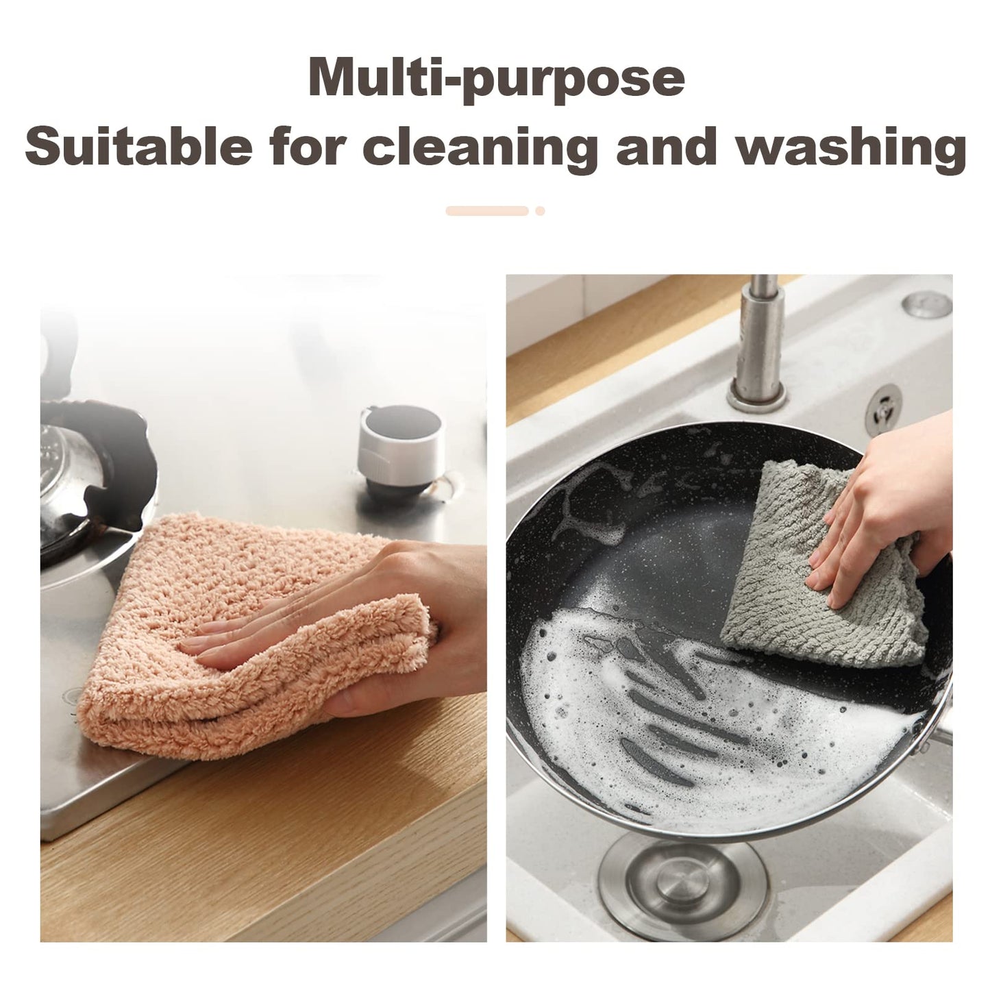 K&janet6am Microfiber Cleaning Cloth for Kitchen, 12 Pack Premium Coral Velvet Dish Cloths for Washing Dishes, Super Absorbent Coral Fleece Cleaning Cloths, Nonstick Oil Washable Fast Drying Rags