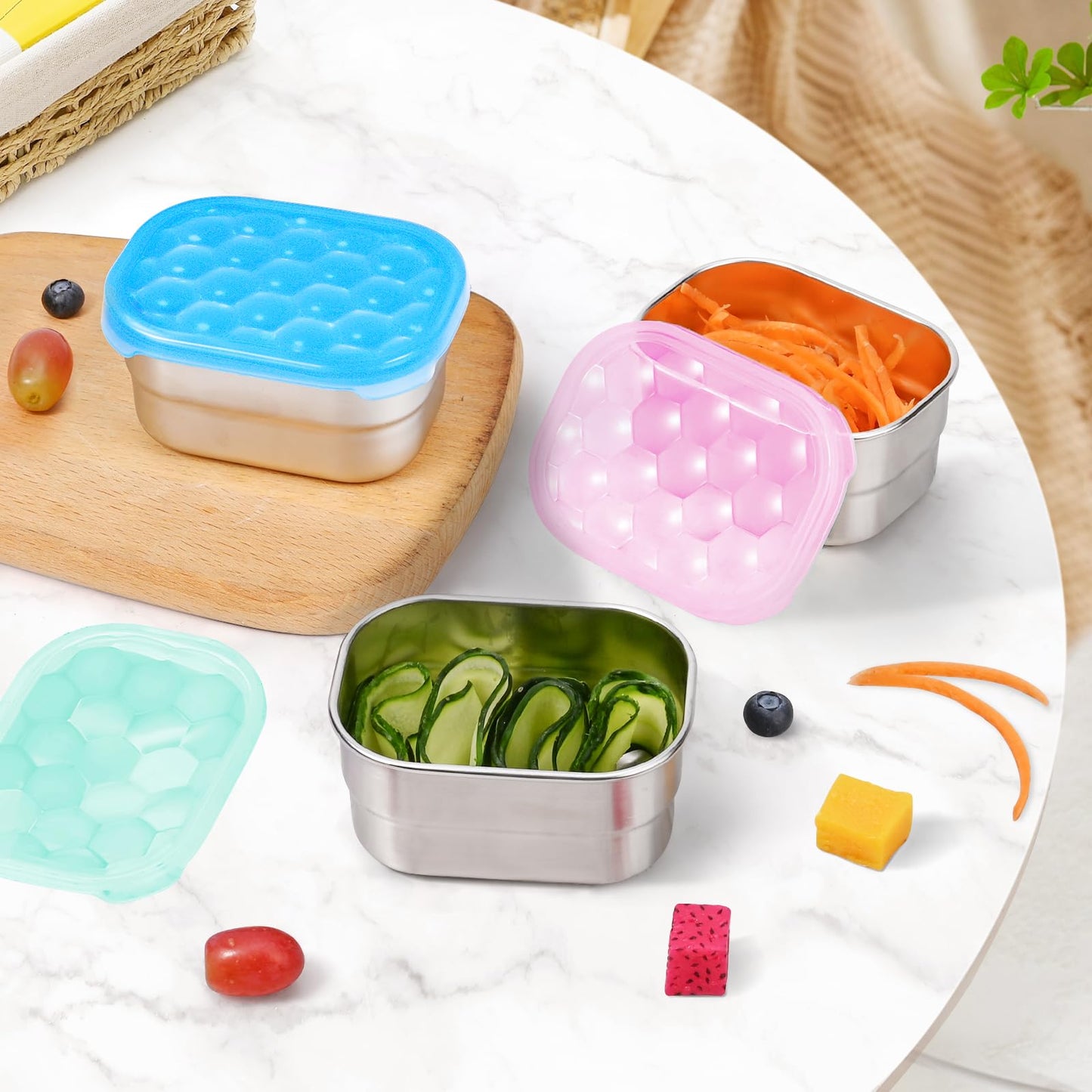 Small (1 CUP) Stainless Steel Snack Containers for Kids | Easy Open Leak Proof Food Containers with Silicone Lids - Perfect Metal Toddler Lunch Box for Daycare and School (8oz)