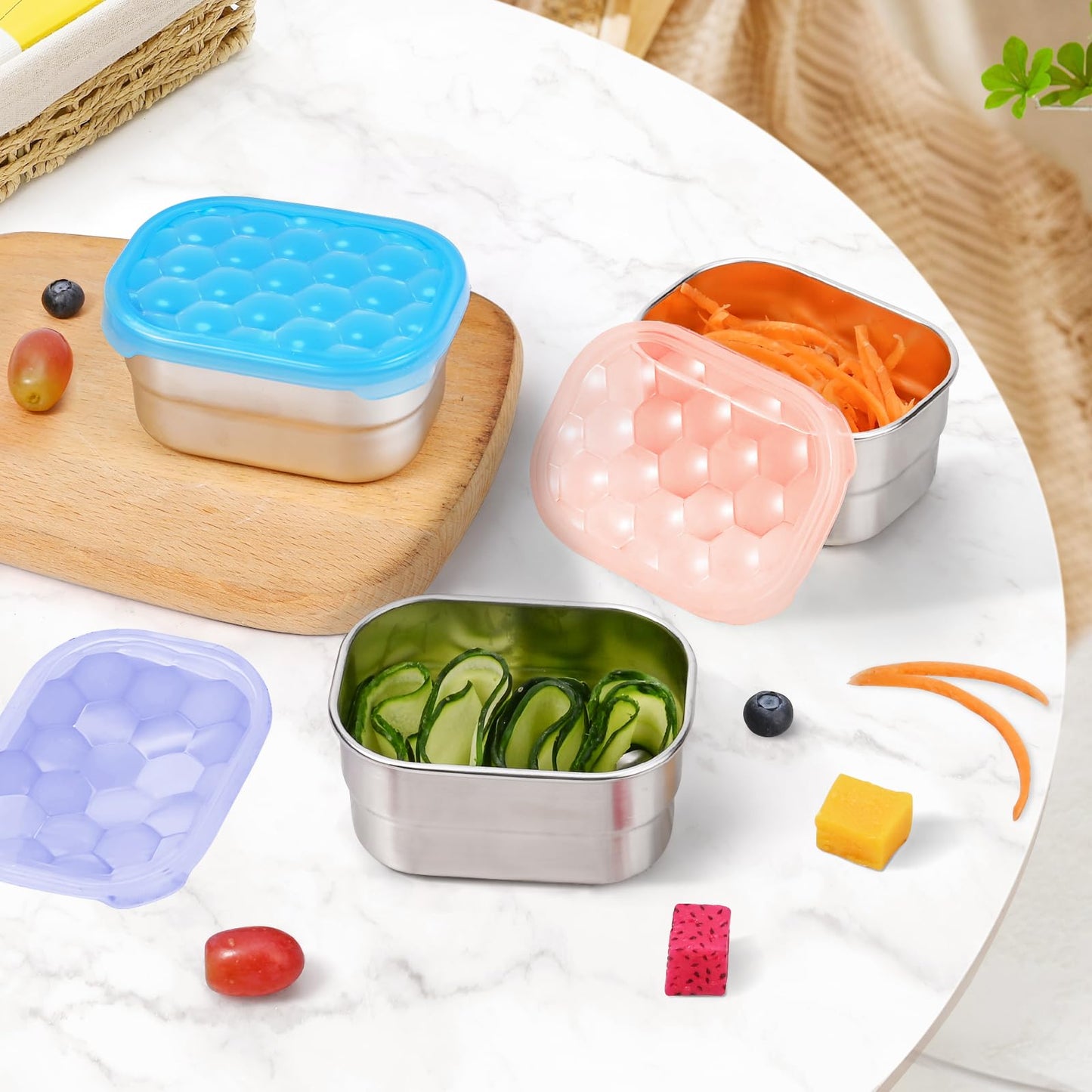 Small (1 CUP) Stainless Steel Snack Containers for Kids | Easy Open Leak Proof Food Containers with Silicone Lids - Perfect Metal Toddler Lunch Box for Daycare and School (8oz)