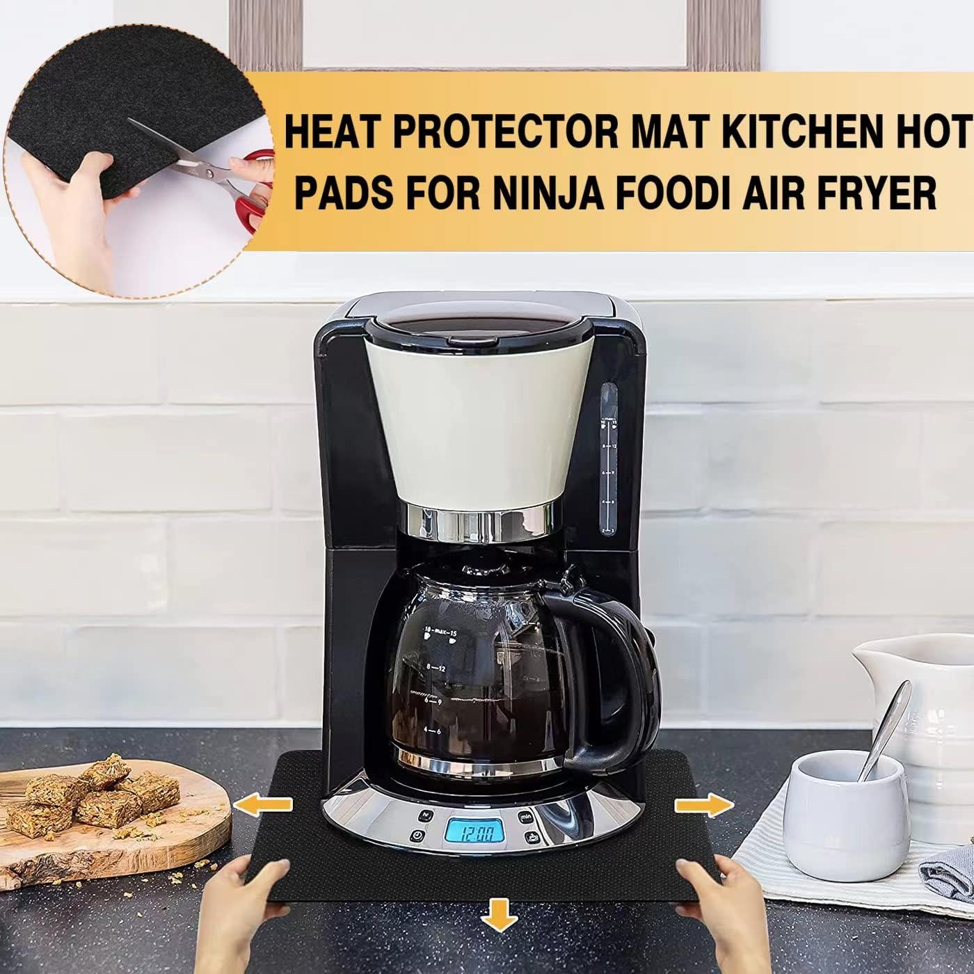 Heat Resistant Mats for Air Fryer Coffee Maker Kitchen Countertop, 4 Pcs 16 x 12 In Non-slip Silicone Appliance Slider for COSORI Ninja Foodi Air Fryer Toaster Oven Blender