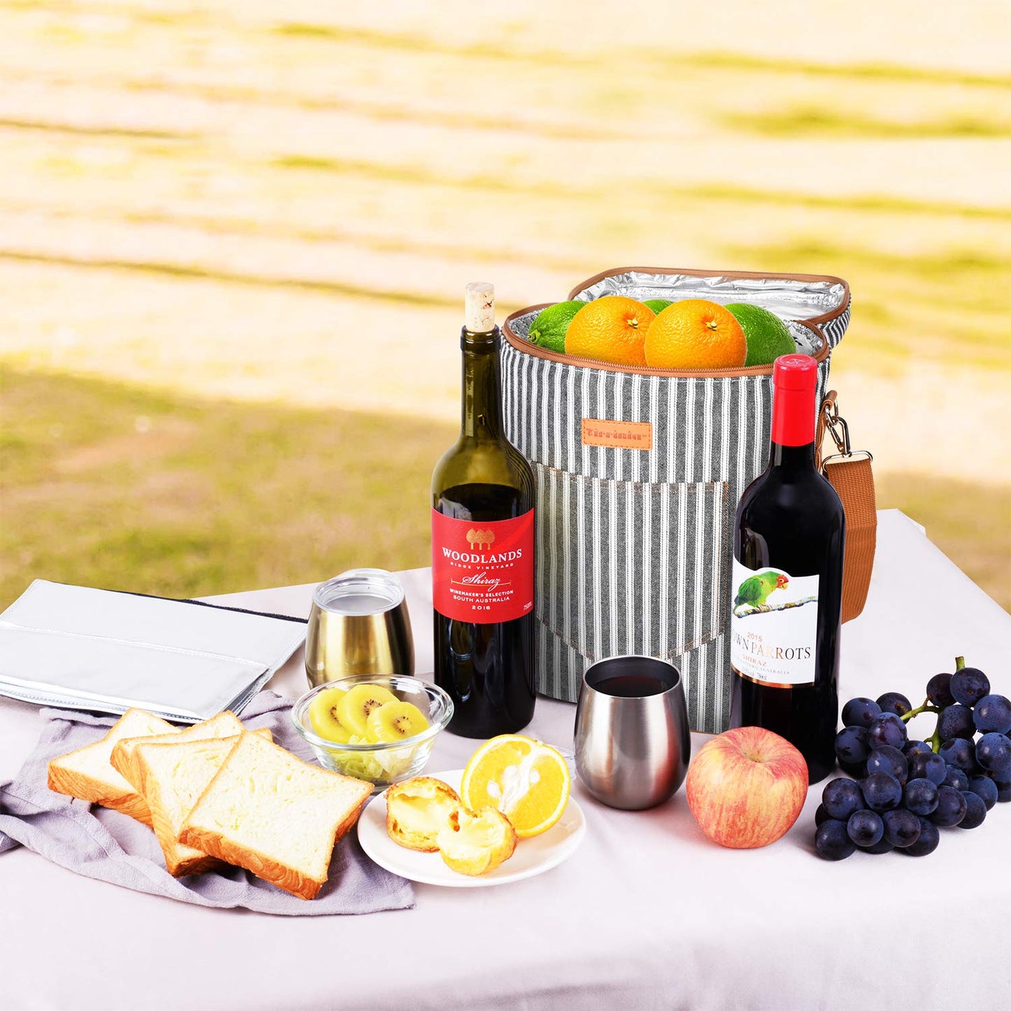 Tirrinia 2 Bottle Leakproof Insulated Wine Tote Carrier Bag - Padded Cooler for Travel, Restaurants, Tasting, Parties, Great Gift for Wine Lovers