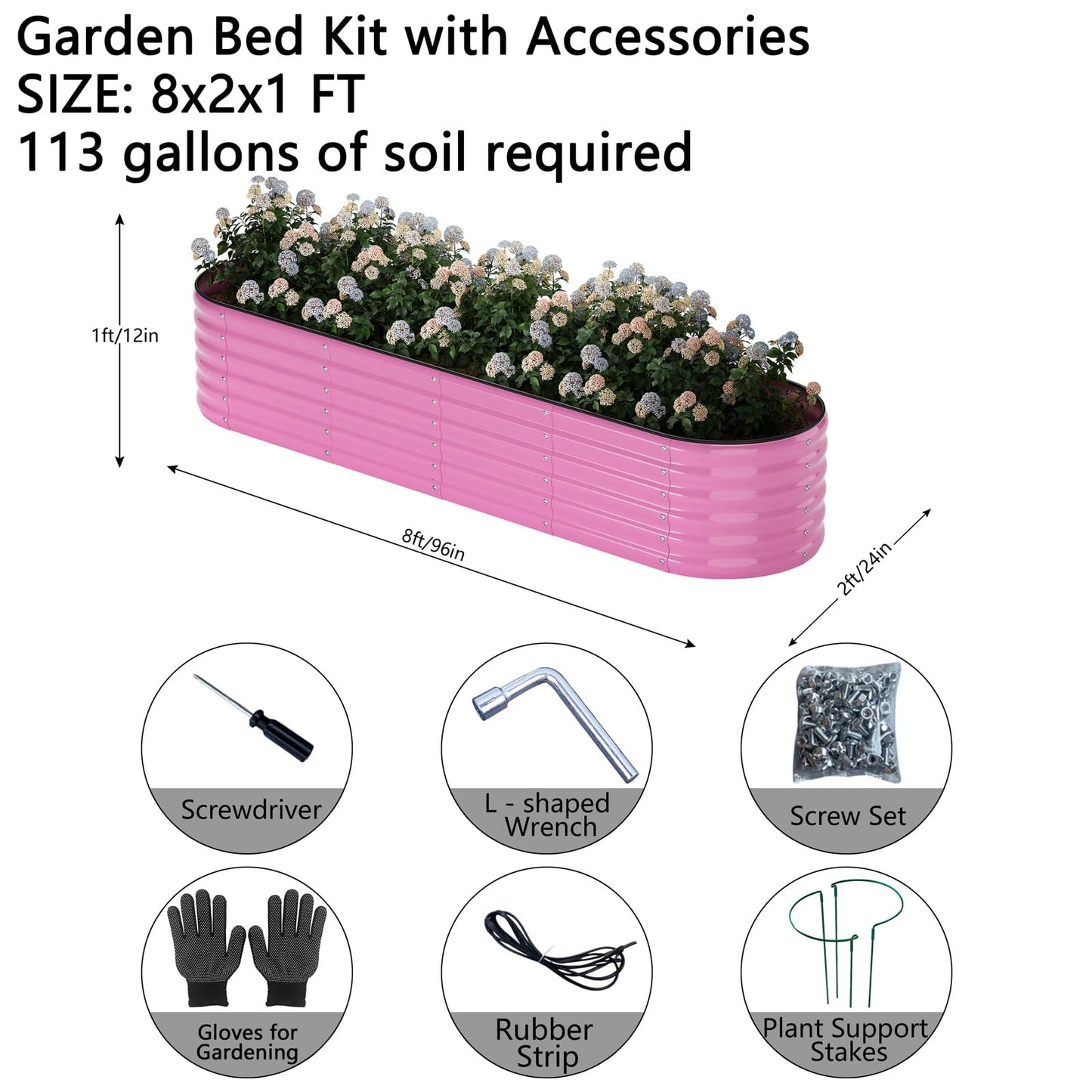 Galvanized Metal Planter Raised Garden Bed Kit for Gardening Outdoor,8x2x1ft Planter Grow Garden Box Raised Flower Bed,Long Vegetable Clearance Herb Raised Garden Beds for Gardening