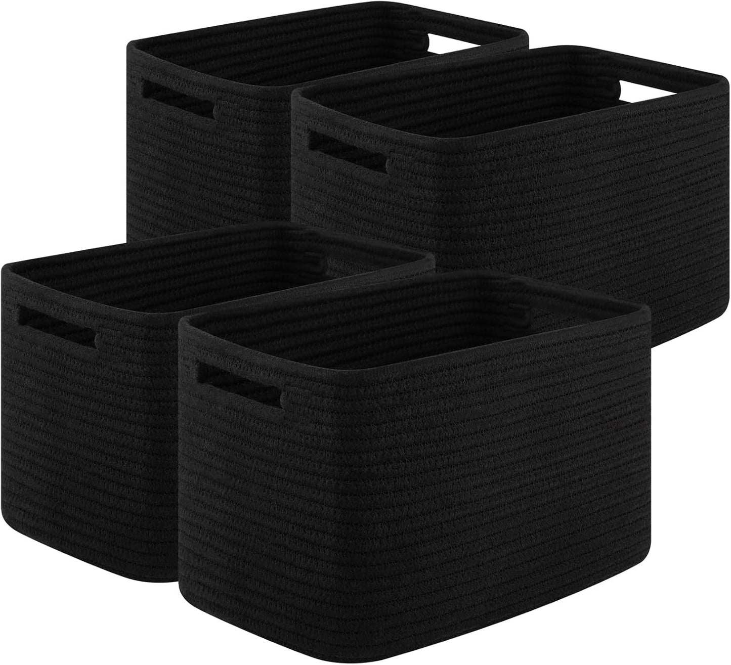 Storage Baskets for Organizing, Woven Decorative Baskets for Shelves - Books, Towels, and Clothes, Cotton Rope Toy Storage Bins, 12.7''Lx9''Wx7.8''H, Pack of 4, Brown