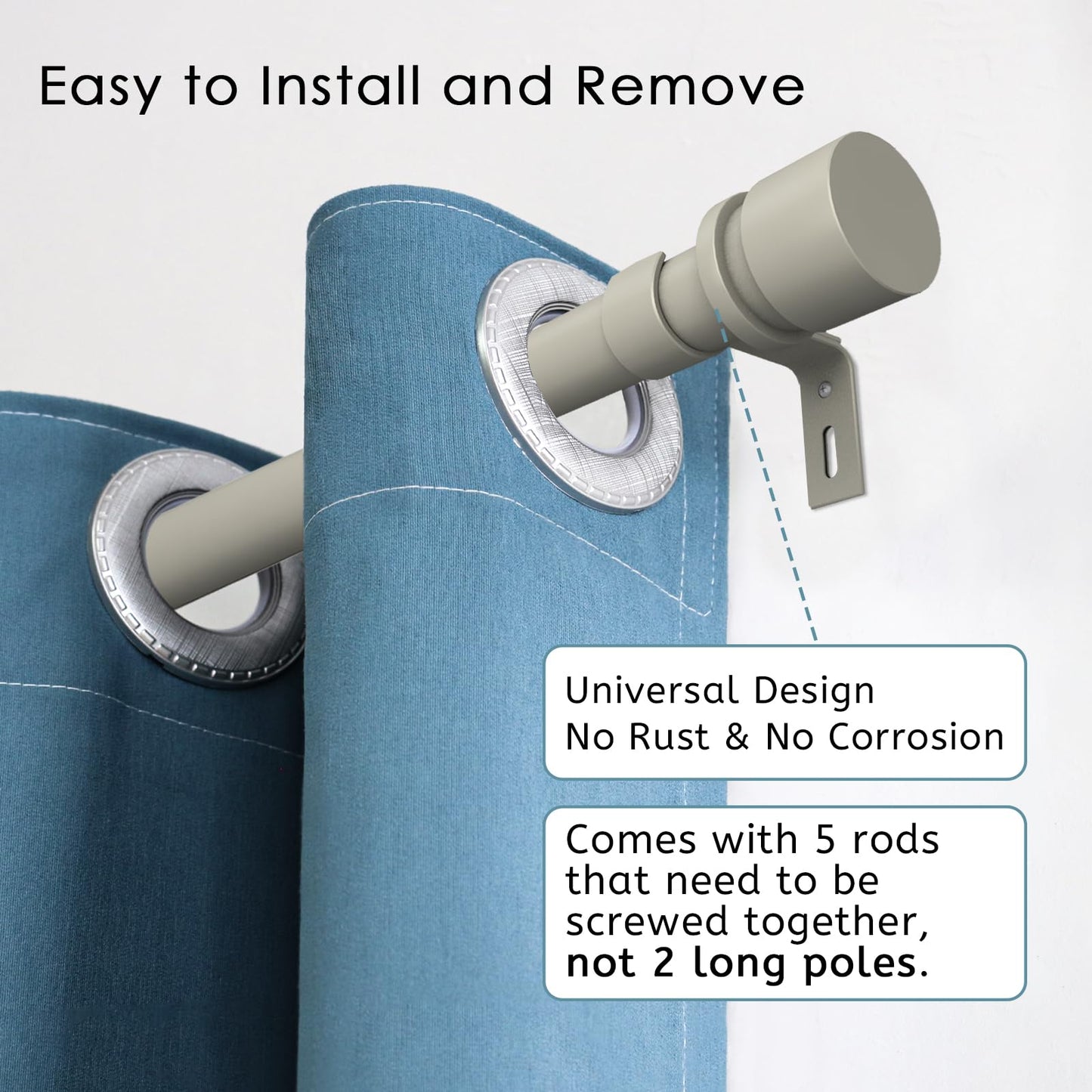 Curtain Rods for Windows 16 to 144 Inches Adjustable Length 1 Inch Diameter Window Curtain Rod with Aluminium Finials, Black