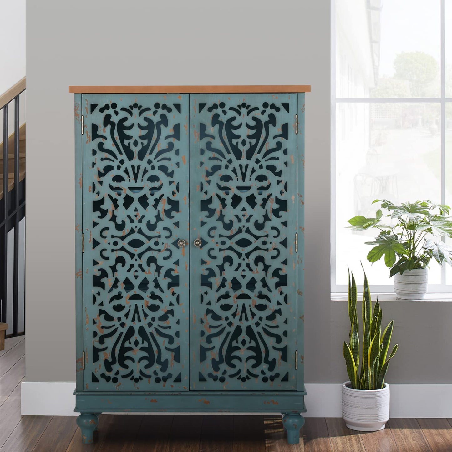 Sophia & William Tall Storage Cabinet 47.4", Decorative 2-Door Tall Accent Cabinet, for Living Room, Dining Room, White