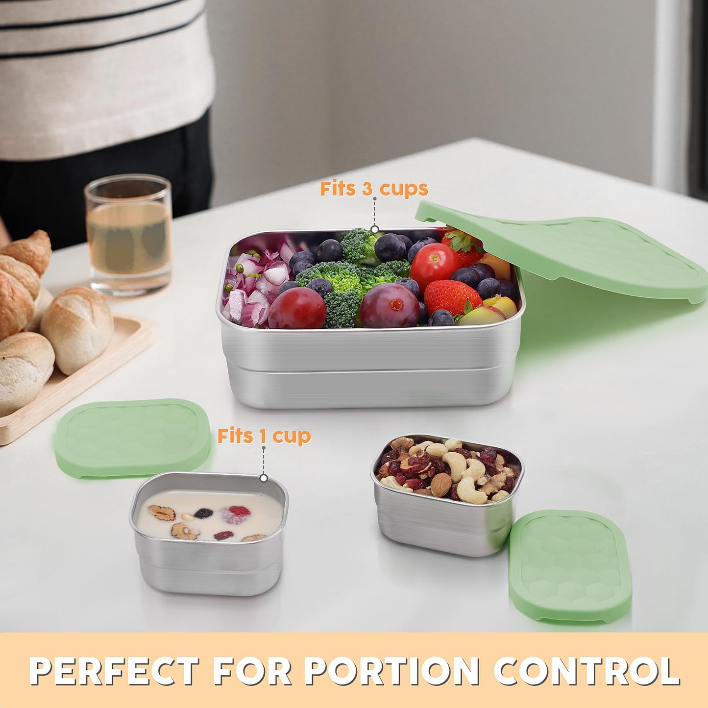 Small (1 CUP) Stainless Steel Snack Containers for Kids | Easy Open Leak Proof Food Containers with Silicone Lids - Perfect Metal Toddler Lunch Box for Daycare and School (8oz)