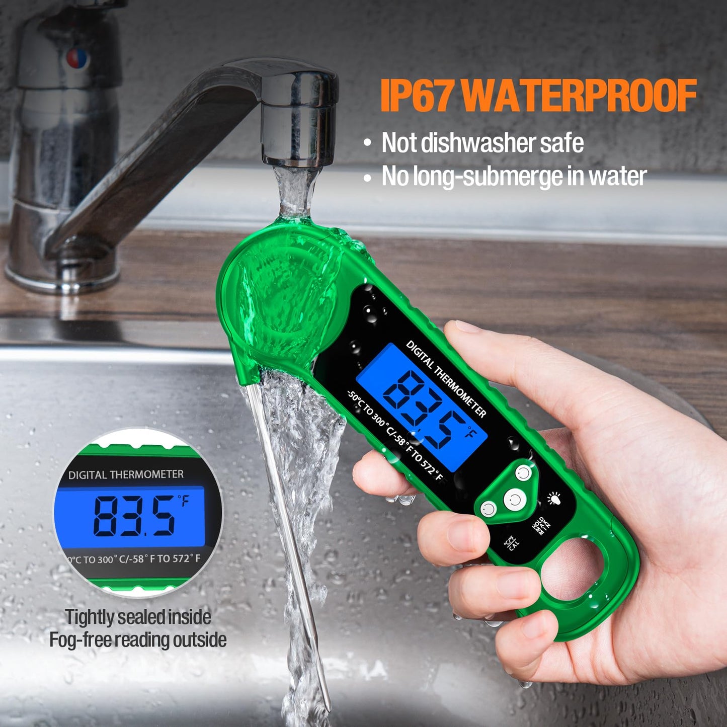 Meat Thermometer Digital, Instant Read Food Thermometer - Waterproof w/Backlight for Cooking, Candy, Deep Fry, BBQ, Grill, Smoker and Roast, Camping & Kitchen Essentials