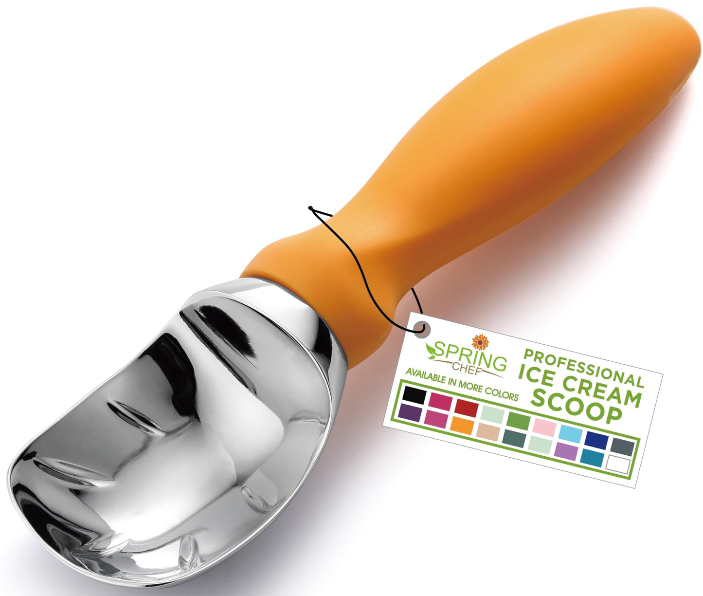 Spring Chef Heavy Duty Ice Cream Scoop with Comfortable Handle - Professional Ice Cream Scooper for Gelato, Sorbet, Cookie Dough, Melon, Frozen Yogurt - Dishwasher Safe Metal Kitchen Tool - Black