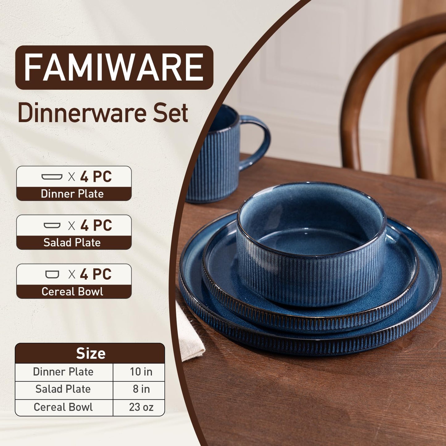 Famiware Star Dinnerware Sets, Plates and Bowls Set for 4, 12 Pieces Dishes- Chip and Scratch Resistant, Microwave and Dishwasher Safe Kitchen Set, Cappuccino White