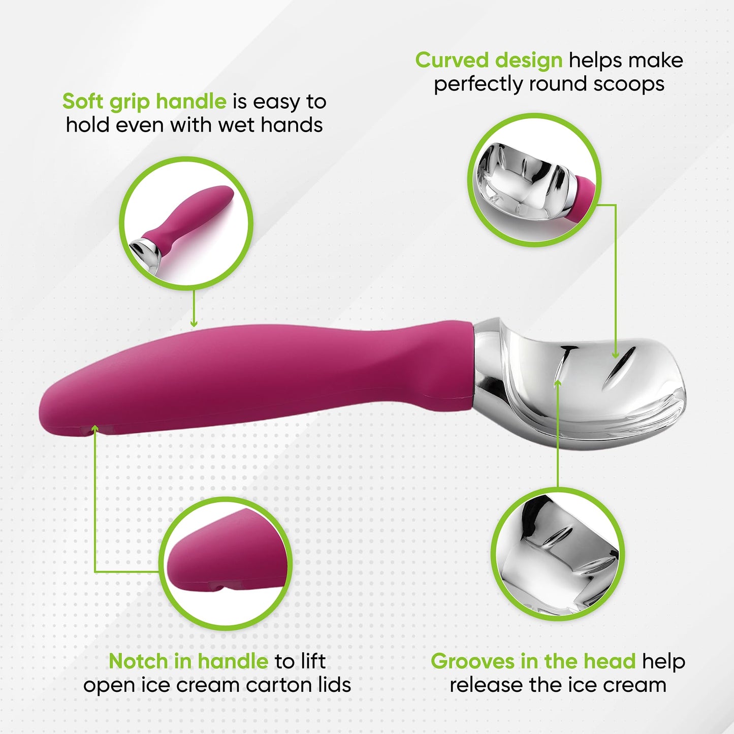 Spring Chef Heavy Duty Ice Cream Scoop with Comfortable Handle - Professional Ice Cream Scooper for Gelato, Sorbet, Cookie Dough, Melon, Frozen Yogurt - Dishwasher Safe Metal Kitchen Tool - Black