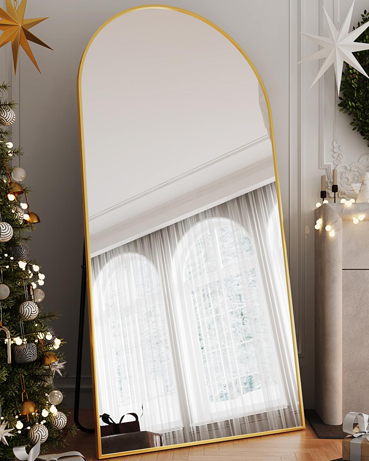 Full Length Mirror, 76"x34" Arched Floor Mirror Freestanding, Floor Standing Full Body Mirror with Stand for Bedroom, Hanging Mounted for Living Room Cloakroom, Black