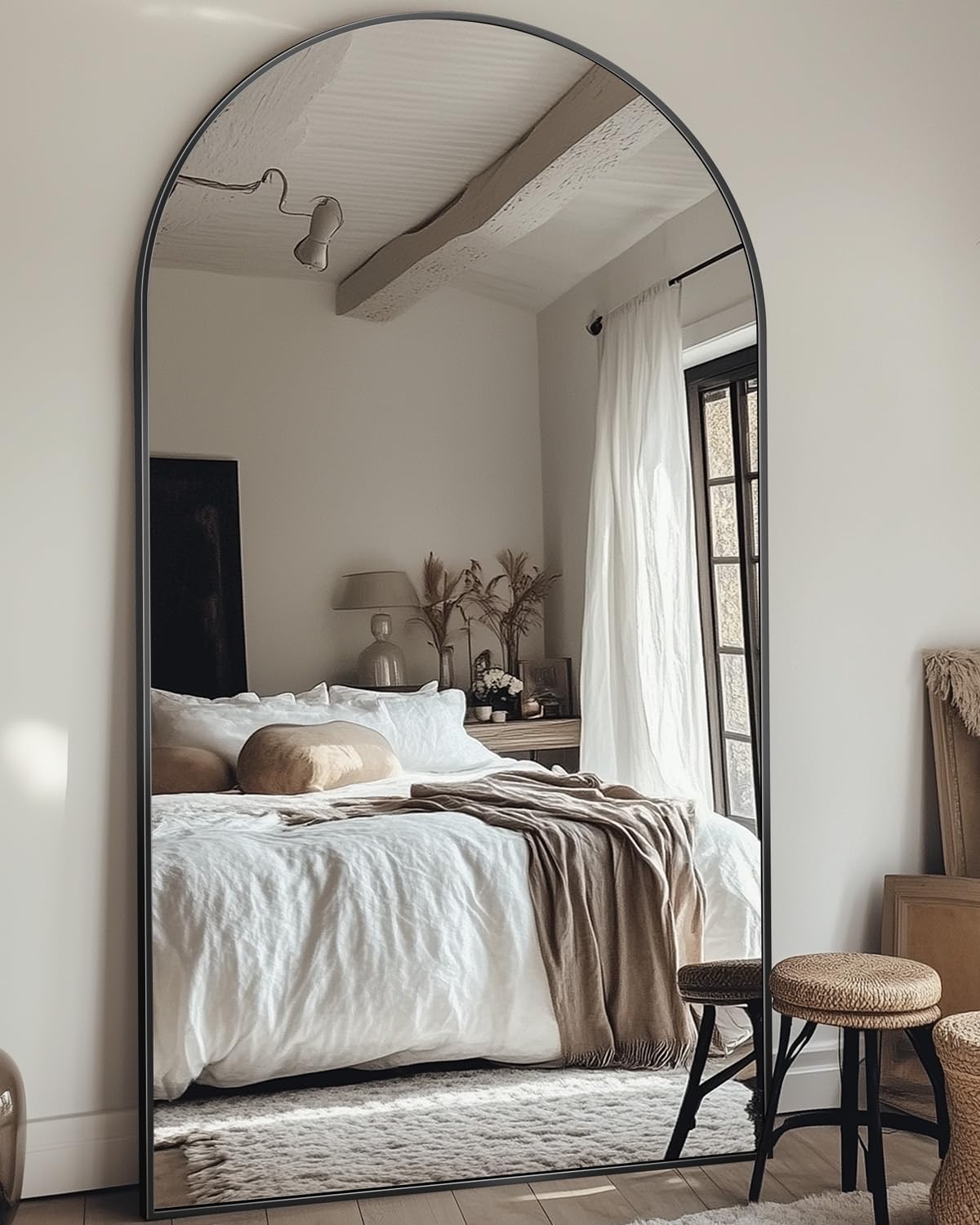 Full Length Mirror, 76"x34" Arched Floor Mirror Freestanding, Floor Standing Full Body Mirror with Stand for Bedroom, Hanging Mounted for Living Room Cloakroom, Black