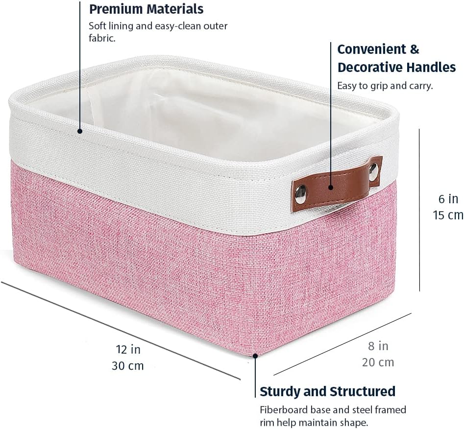 OrganiHaus Small Fabric Storage Baskets for Shelves 3 Pack, 12x8in Closet Storage Bins for Shelves, Cloth Baskets for Organizing, Linen Closet Organizers, Fabric Basket, Beige/White