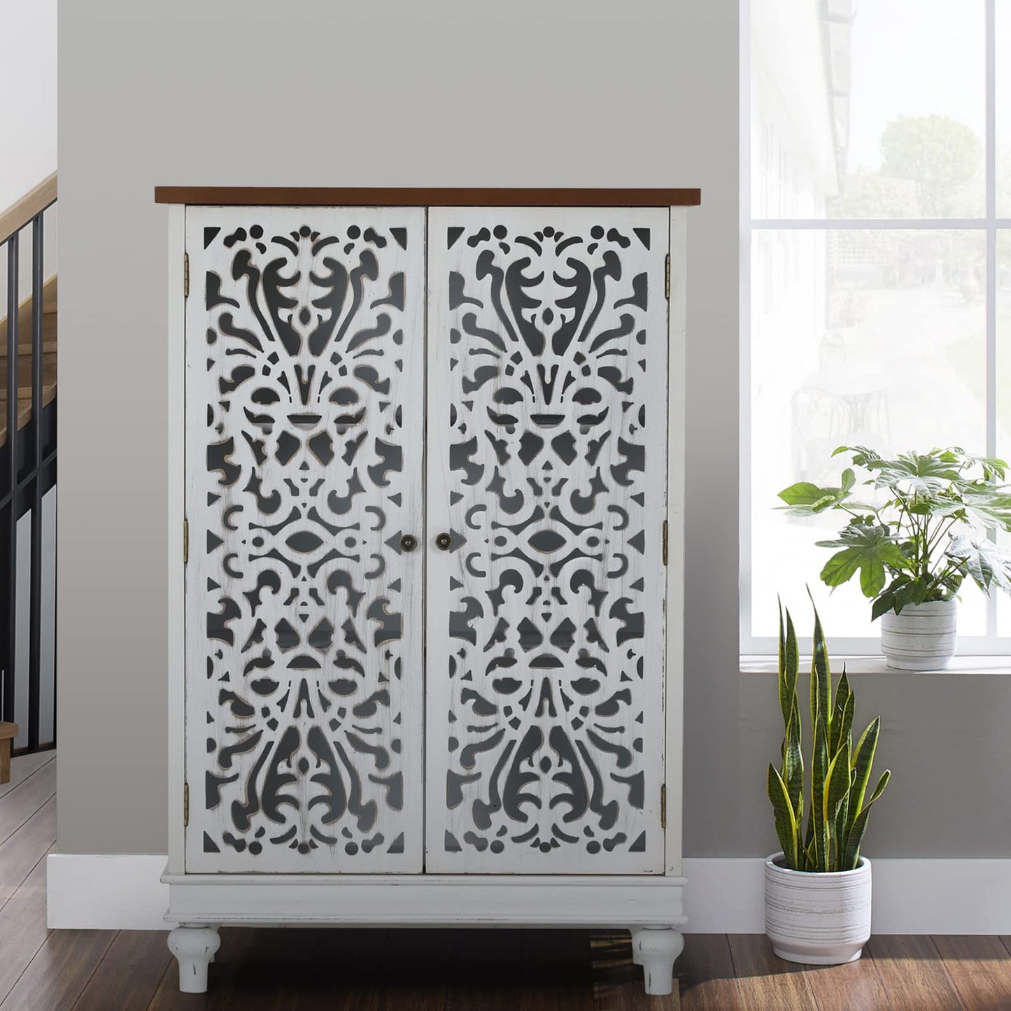 Sophia & William Tall Storage Cabinet 47.4", Decorative 2-Door Tall Accent Cabinet, for Living Room, Dining Room, White