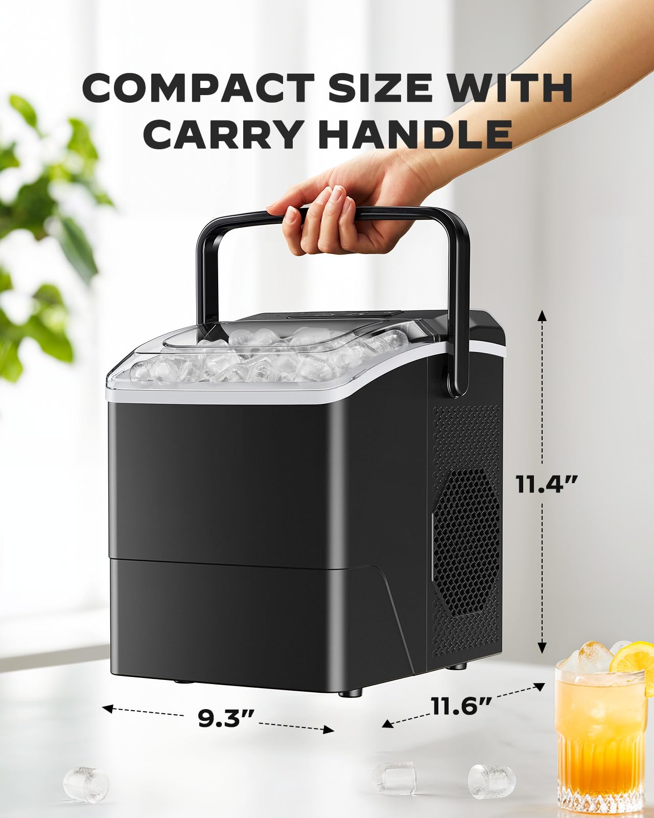 Silonn Ice Maker Countertop, Portable Ice Machine with Carry Handle, Self-Cleaning Ice Makers with Basket and Scoop, 9 Cubes in 6 Mins, 26 lbs per Day, Ideal for Home, Kitchen, Camping, RV