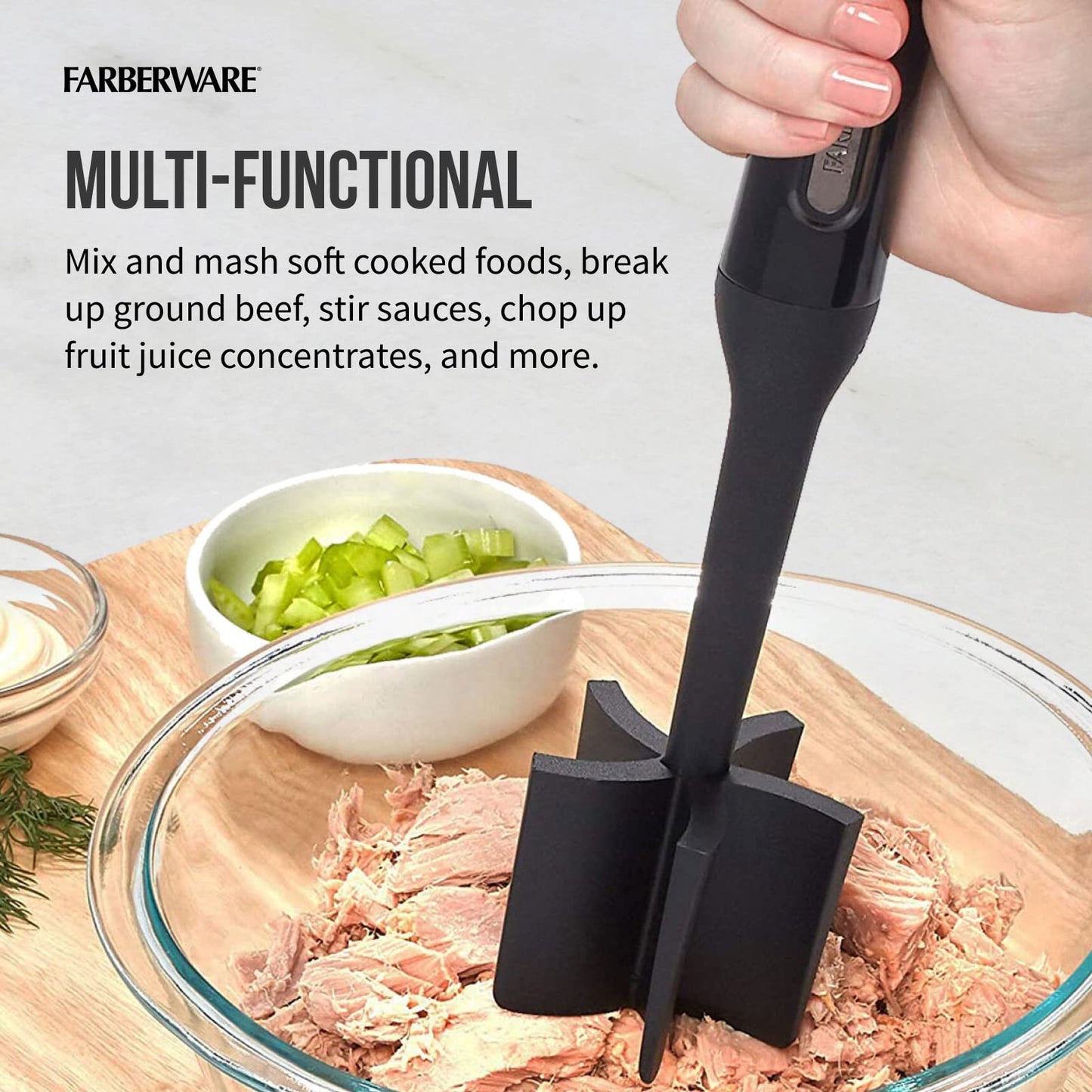 Farberware Heat Resistant Nylon Meat and Potato Masher Safe for Non-Stick Cookware, 10 inch, Aqua