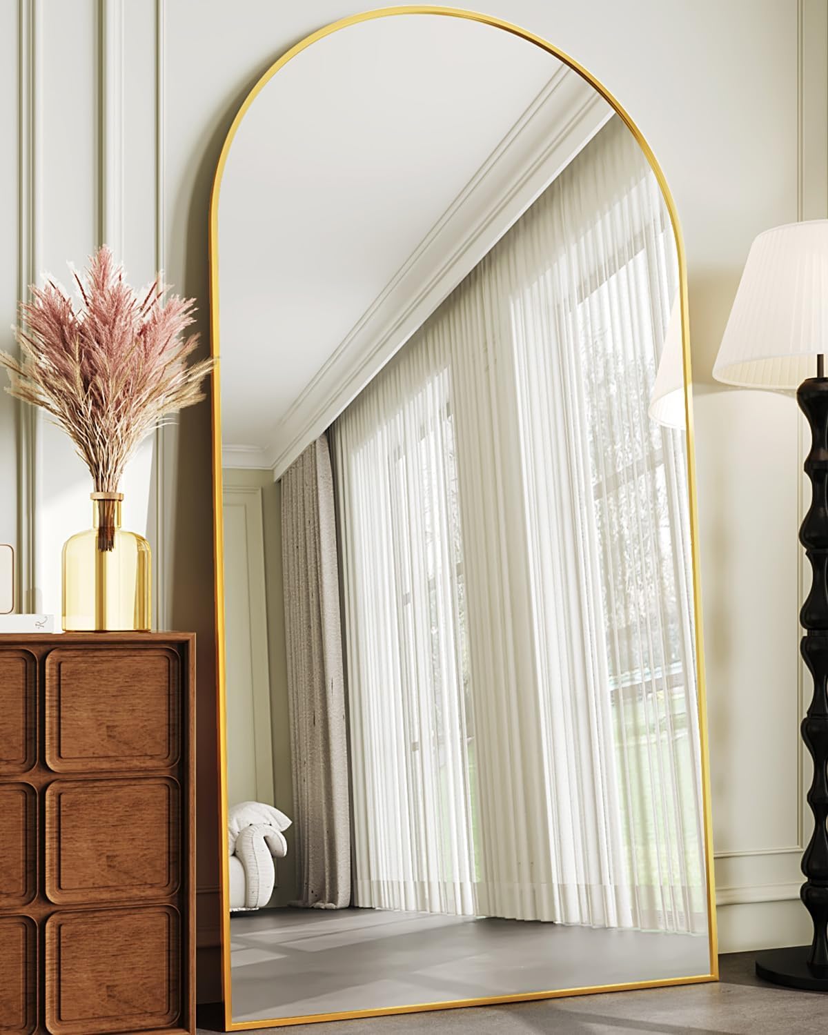 Full Length Mirror, 76"x34" Arched Floor Mirror Freestanding, Floor Standing Full Body Mirror with Stand for Bedroom, Hanging Mounted for Living Room Cloakroom, Black