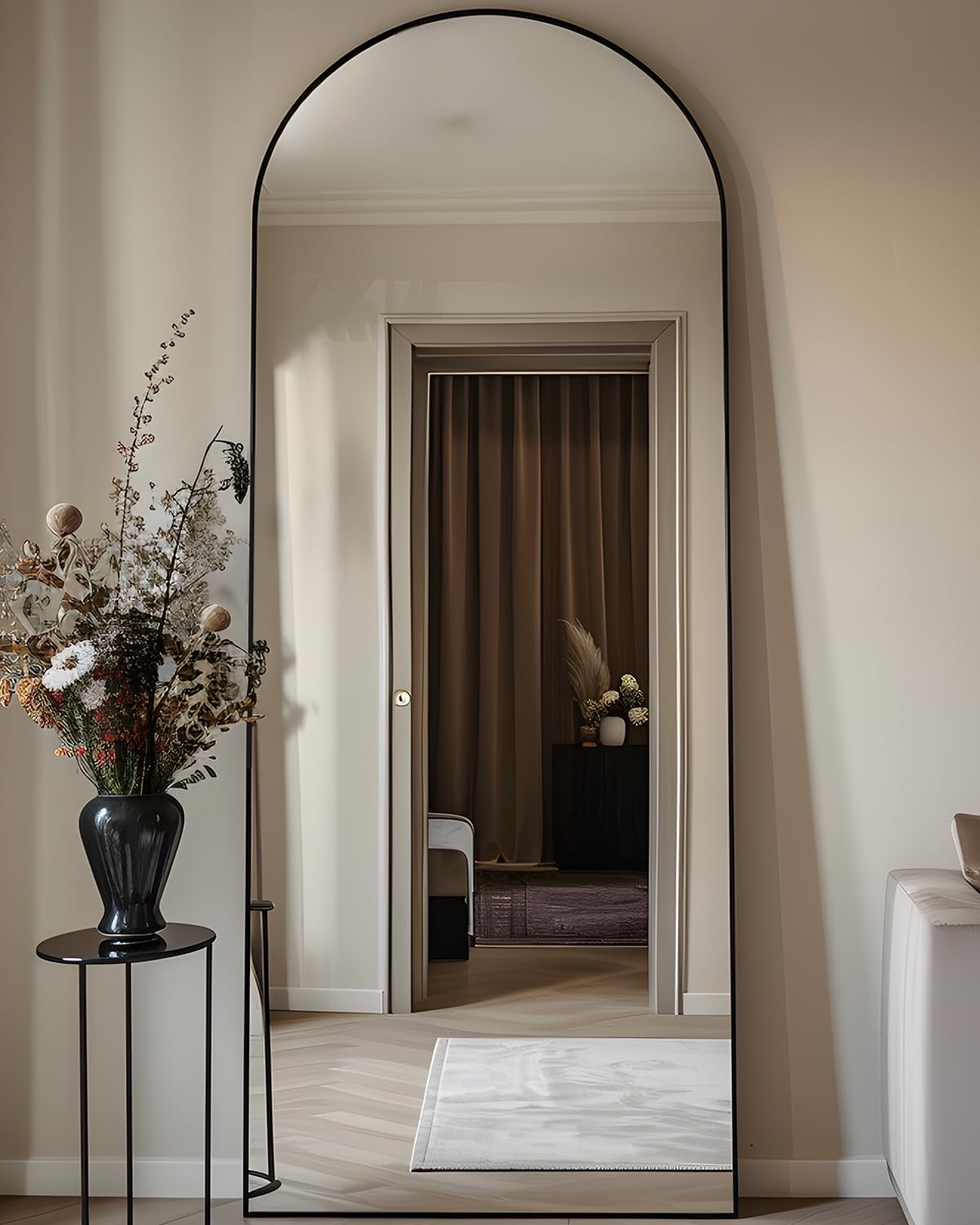 Full Length Mirror, 76"x34" Arched Floor Mirror Freestanding, Floor Standing Full Body Mirror with Stand for Bedroom, Hanging Mounted for Living Room Cloakroom, Black