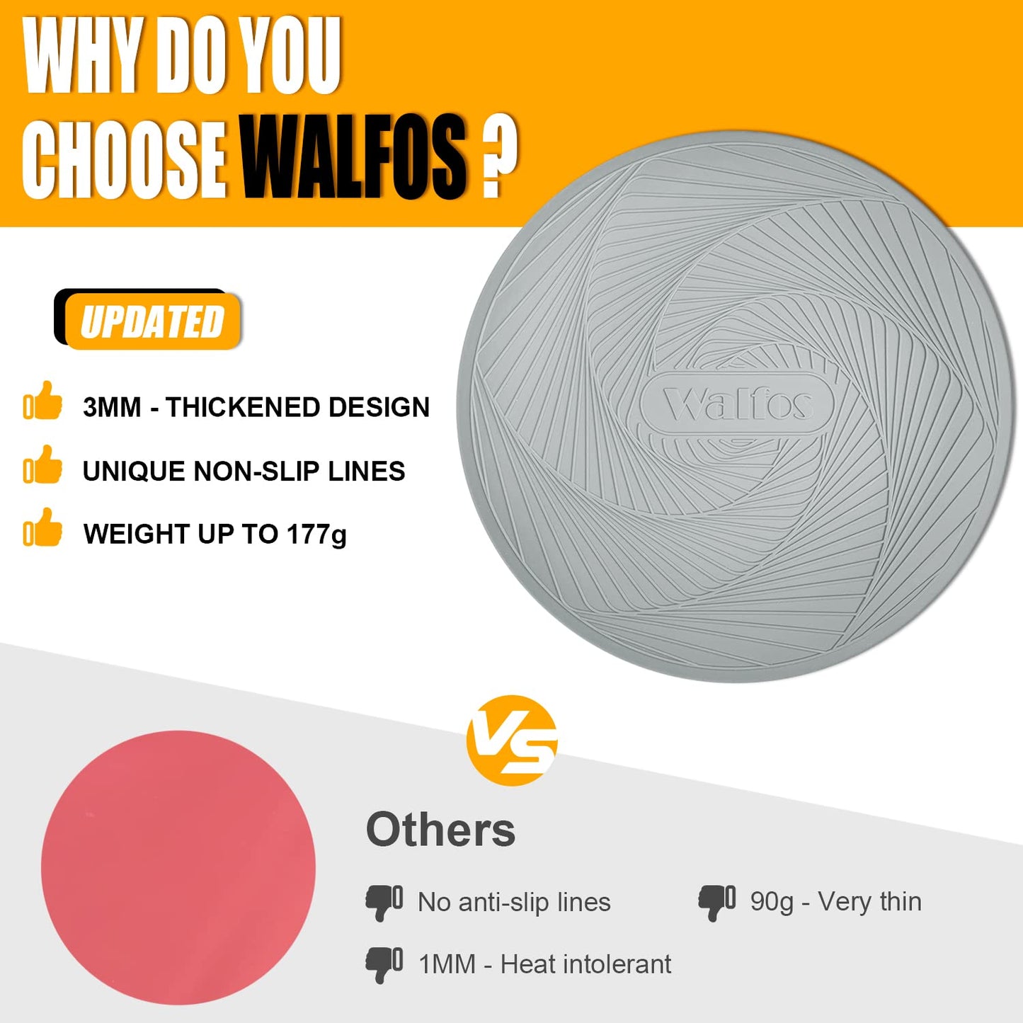 Walfos Silicone Trivet Mats - 4 Heat Resistant Pot Holders, Multipurpose Non-Slip Hot Pads for Kitchen Potholders, Hot Dishers, Jar Opener, Spoon Holder, Food Grade Silicone & BPA Free (Black)