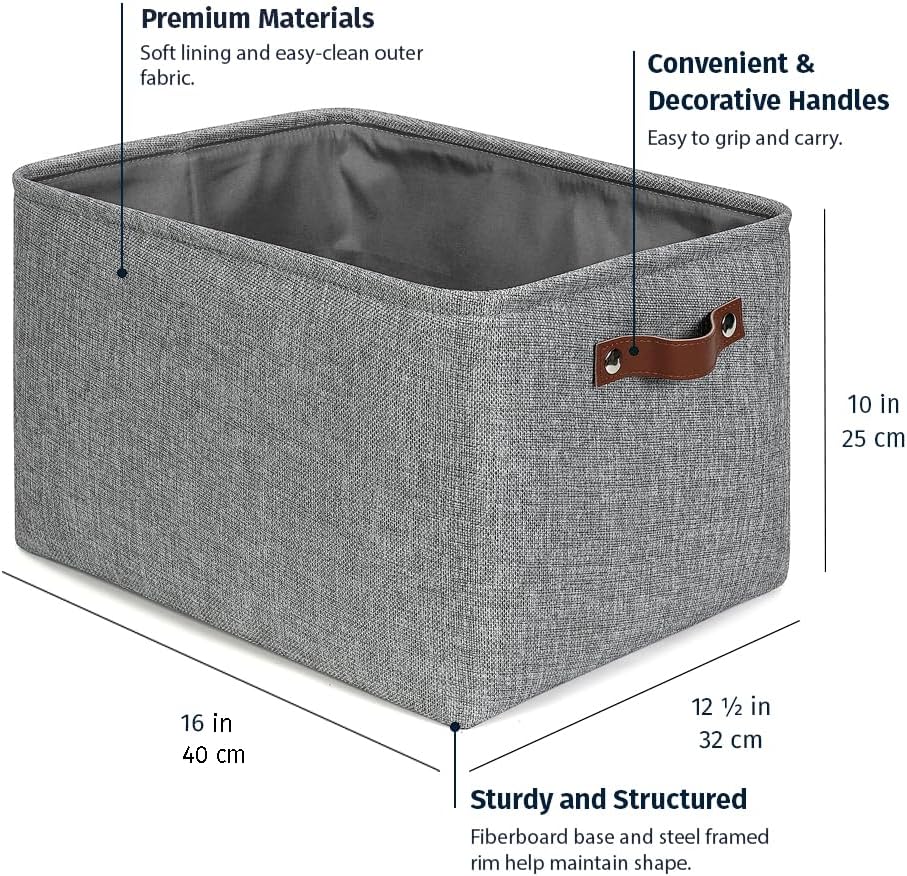 OrganiHaus Small Fabric Storage Baskets for Shelves 3 Pack, 12x8in Closet Storage Bins for Shelves, Cloth Baskets for Organizing, Linen Closet Organizers, Fabric Basket, Beige/White