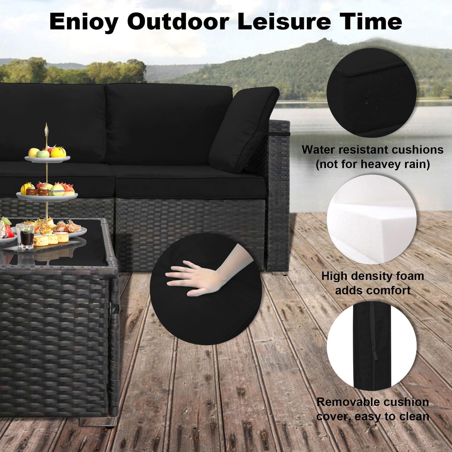LEVELEVE 7 Pieces Outdoor Patio Furniture Sets,Rattan Conversation Sectional Set,Manual Weaving Wicker Patio Sofa with Tea Table
