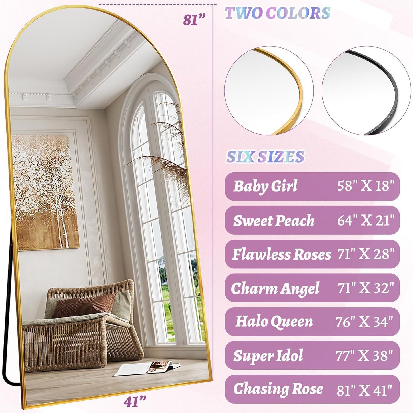 Full Length Mirror, 76"x34" Arched Floor Mirror Freestanding, Floor Standing Full Body Mirror with Stand for Bedroom, Hanging Mounted for Living Room Cloakroom, Black