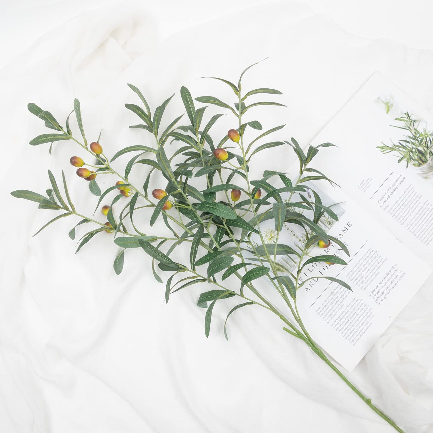 SHACOS 4 PCS 28 inch Artificial Olive Branches Greenery Stems for Vases Olive Stems with Olives Faux Olive Tree Branch for Home Wedding Shop Office Garden Decor DIY Floral Crafts