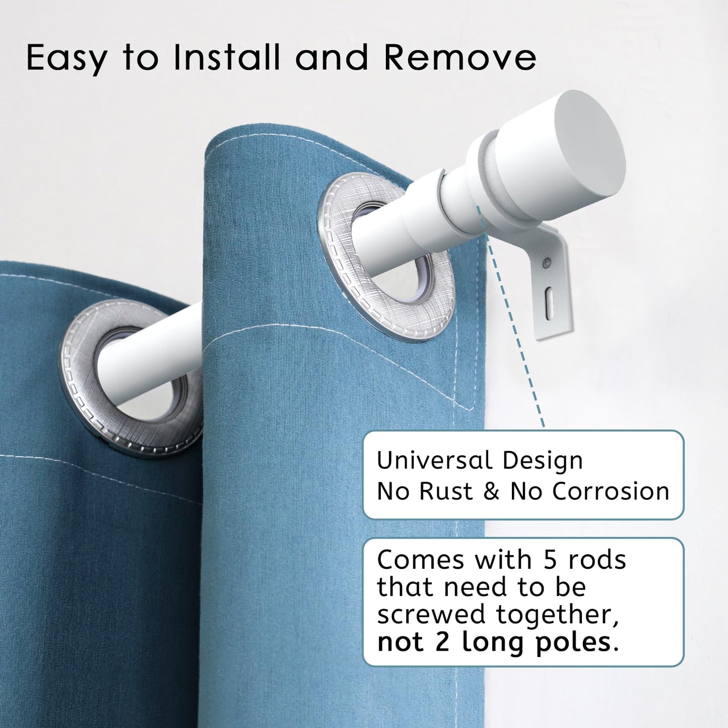 Curtain Rods for Windows 16 to 144 Inches Adjustable Length 1 Inch Diameter Window Curtain Rod with Aluminium Finials, Black