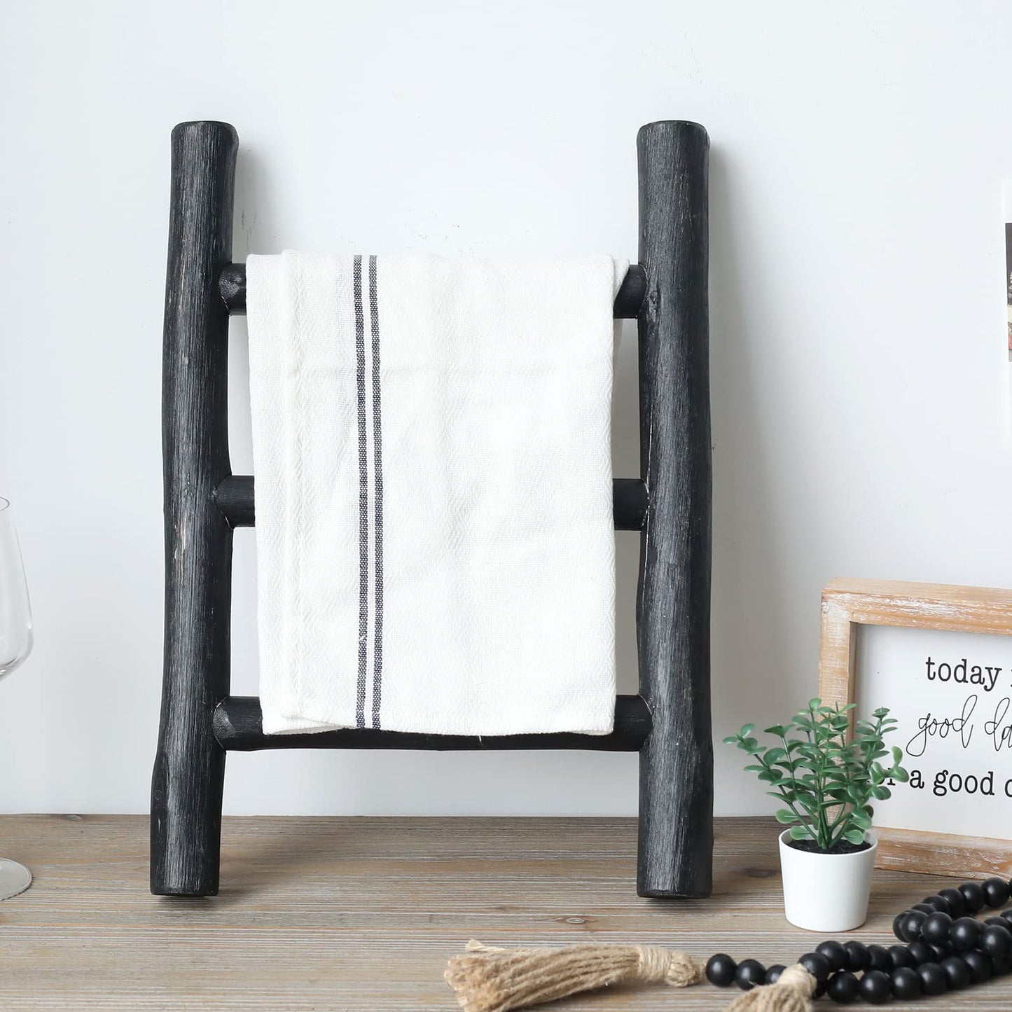 FUIN Fully Assembled 57in Wood Blanket Ladder Living Room Decorative Wall Leaning Farmhouse Quilt Display Holder Rustic Wooden Towel Rack for Bathroom, Unfinished