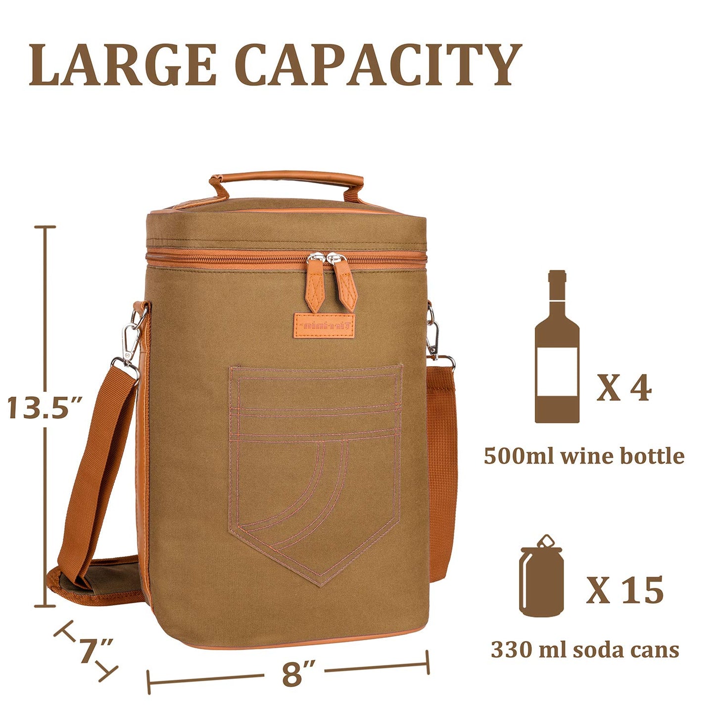 Tirrinia 2 Bottle Leakproof Insulated Wine Tote Carrier Bag - Padded Cooler for Travel, Restaurants, Tasting, Parties, Great Gift for Wine Lovers