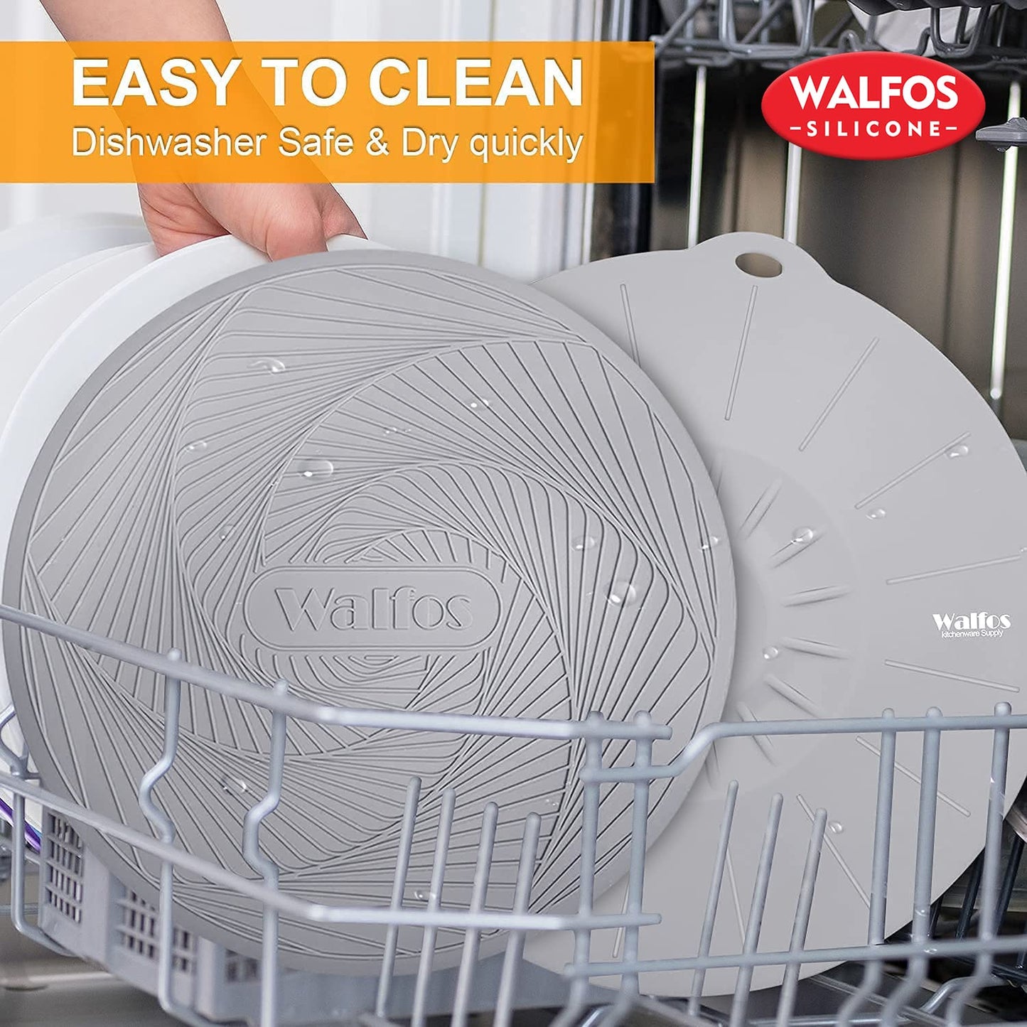 Walfos Silicone Trivet Mats - 4 Heat Resistant Pot Holders, Multipurpose Non-Slip Hot Pads for Kitchen Potholders, Hot Dishers, Jar Opener, Spoon Holder, Food Grade Silicone & BPA Free (Black)