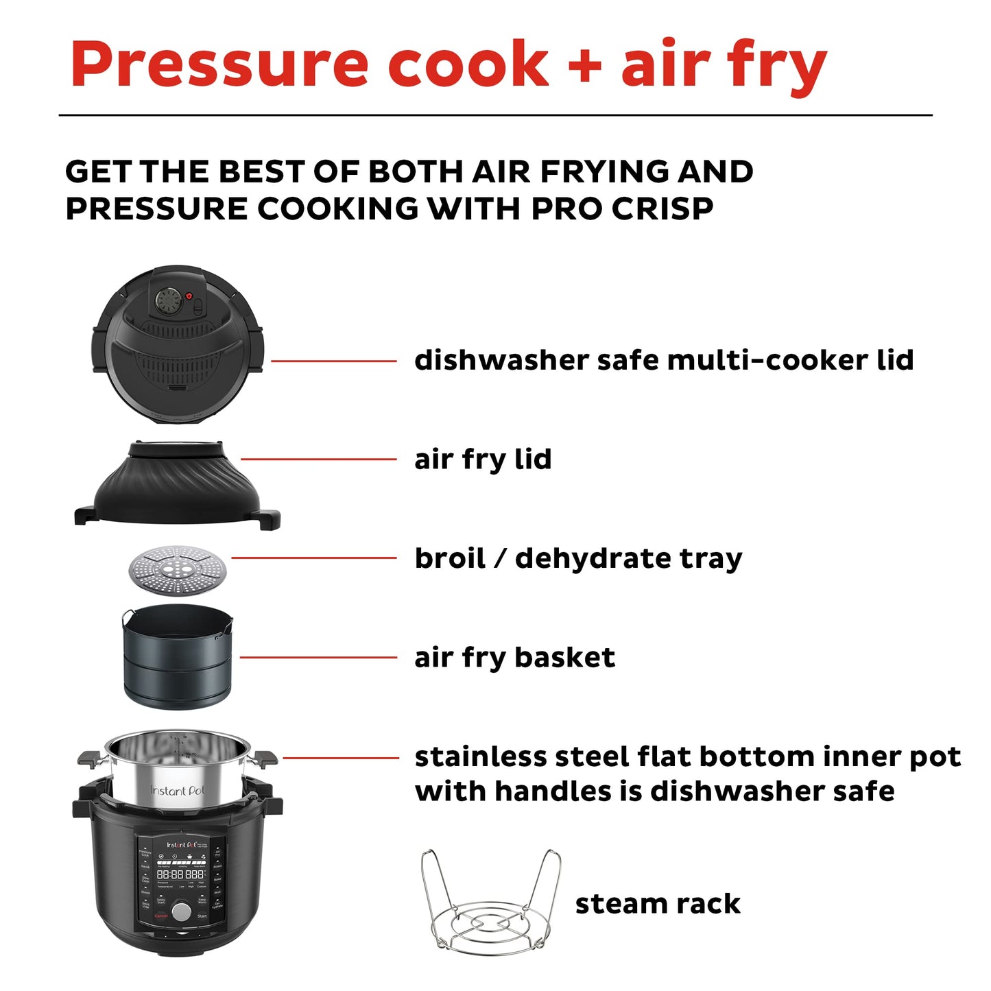 Instant Pot Pro Crisp 11-in-1 Air Fryer and Electric Pressure Cooker Combo with Multicooker Lids that Air Fries, Steams, Slow Cooks, Sautés, Dehydrates, & More, Free App With Over 800 Recipes, 8 Quart
