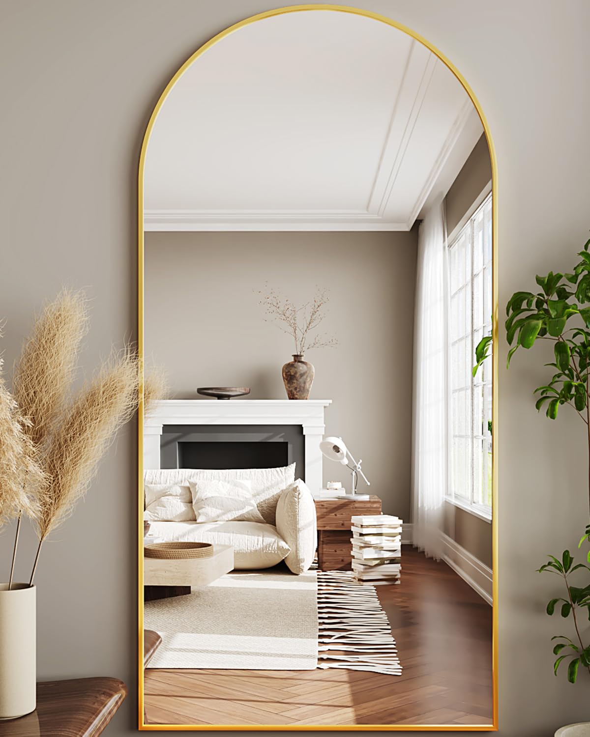 Full Length Mirror, 76"x34" Arched Floor Mirror Freestanding, Floor Standing Full Body Mirror with Stand for Bedroom, Hanging Mounted for Living Room Cloakroom, Black