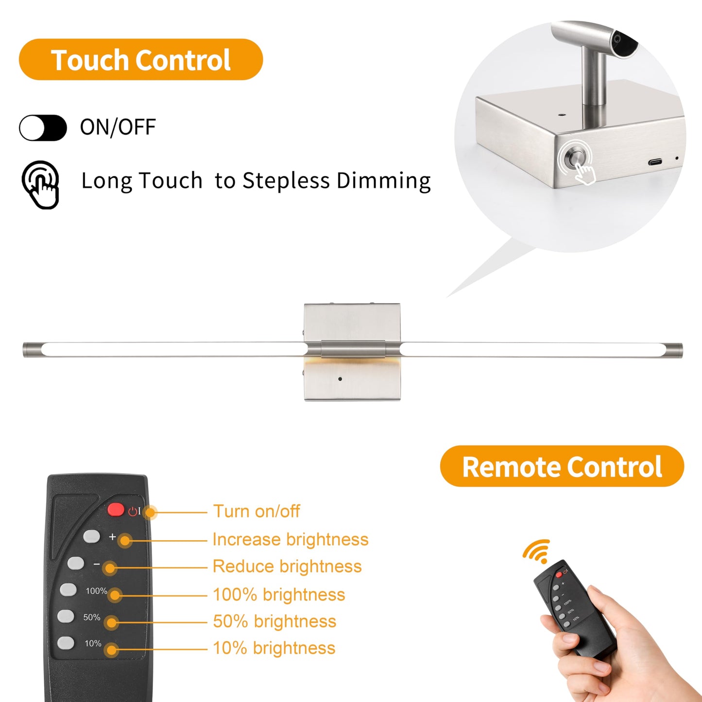Battery Operated Wall Sconces Set of 2, Dimmable Battery Wall Sconce with Remote Control, Black Gold LED Rechargeable Sconces, 24 Inch Modern Wireless Wall Lights for Bedroom, Living Room