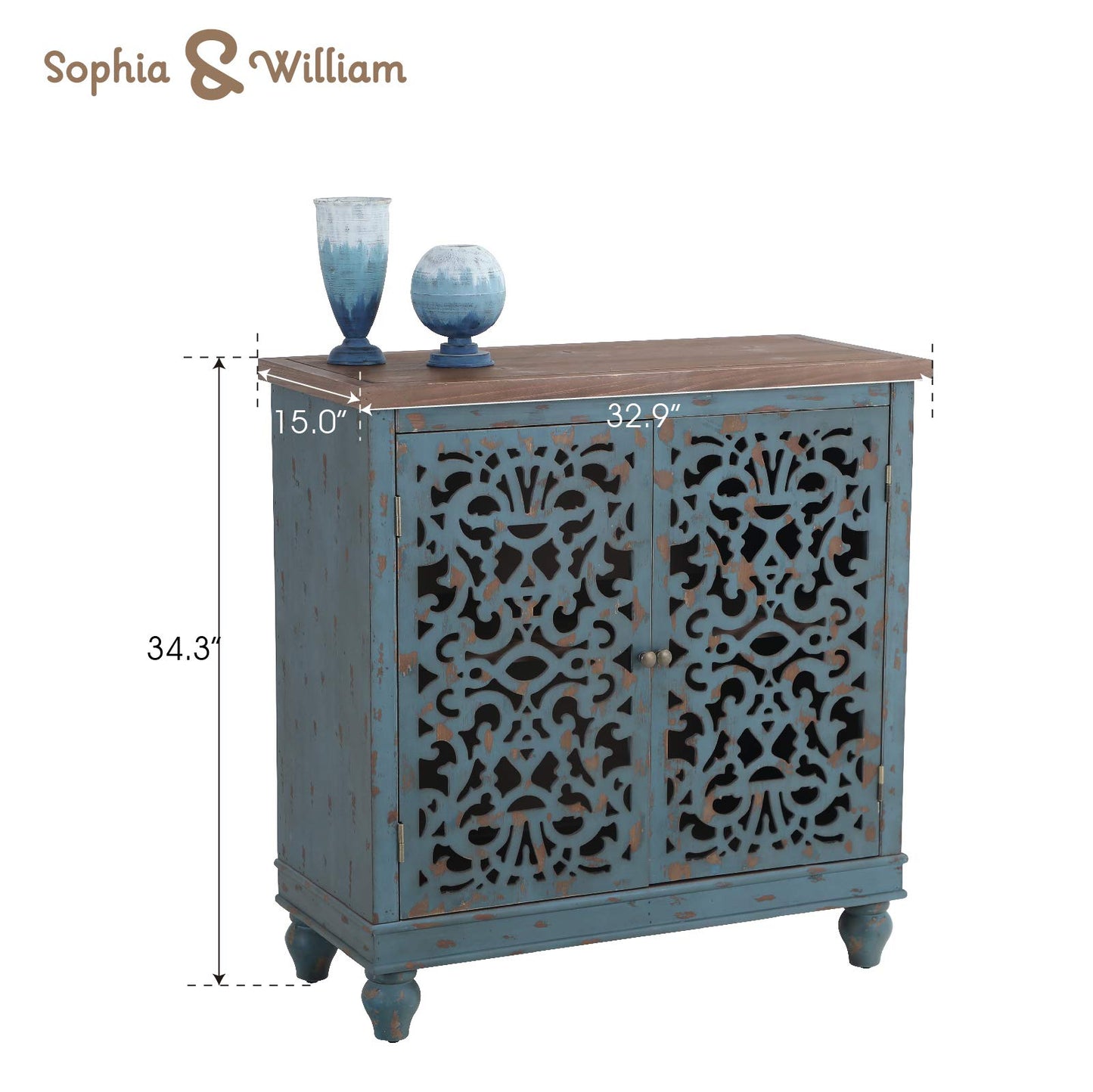 Sophia & William Tall Storage Cabinet 47.4", Decorative 2-Door Tall Accent Cabinet, for Living Room, Dining Room, White