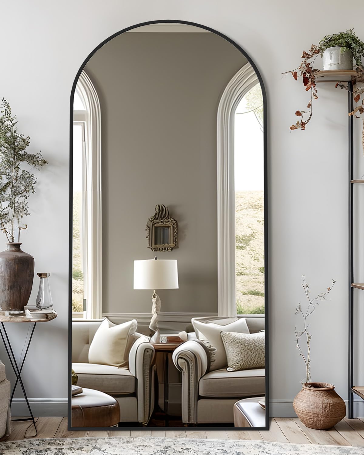 Full Length Mirror, 76"x34" Arched Floor Mirror Freestanding, Floor Standing Full Body Mirror with Stand for Bedroom, Hanging Mounted for Living Room Cloakroom, Black